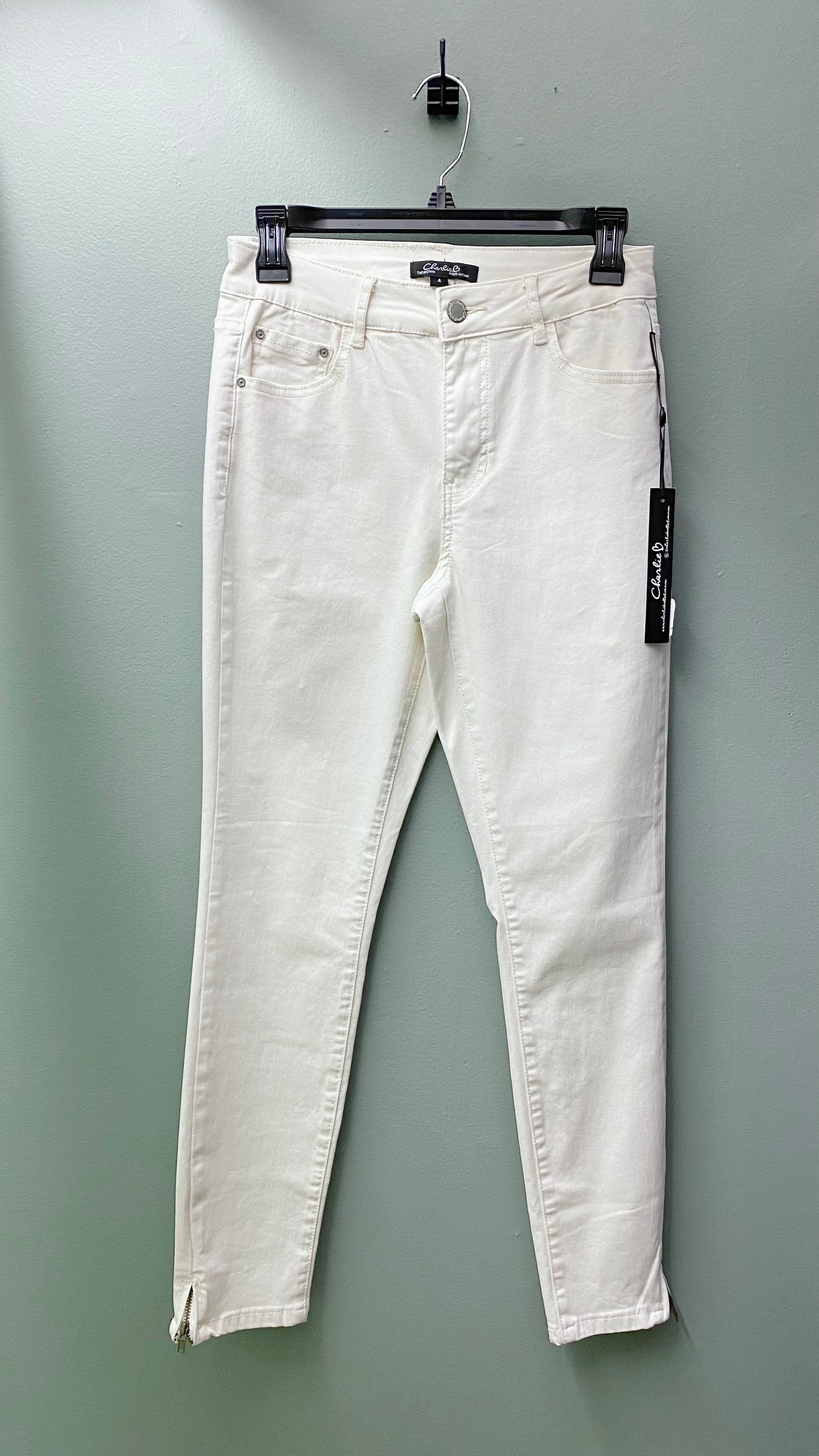 Charlie B Twill or Cream With Side-Zip Pant