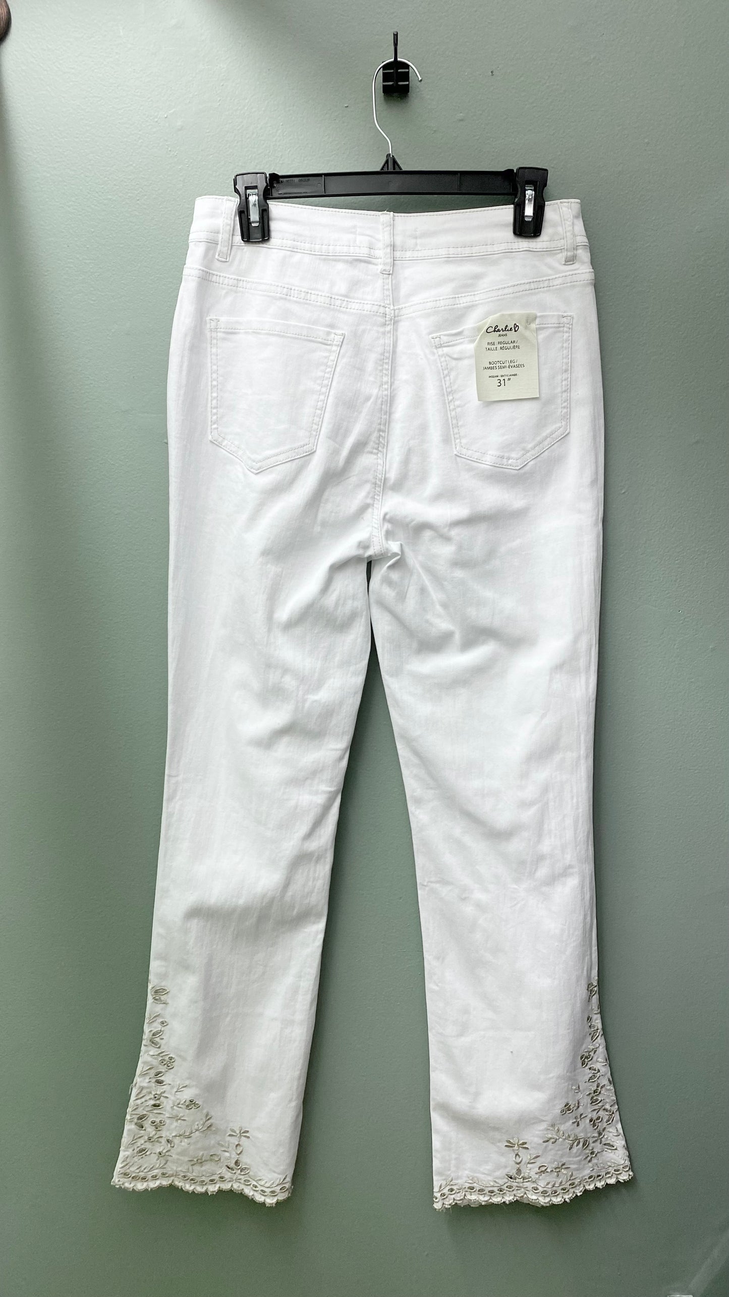 Charlie B Embroidered White Jean