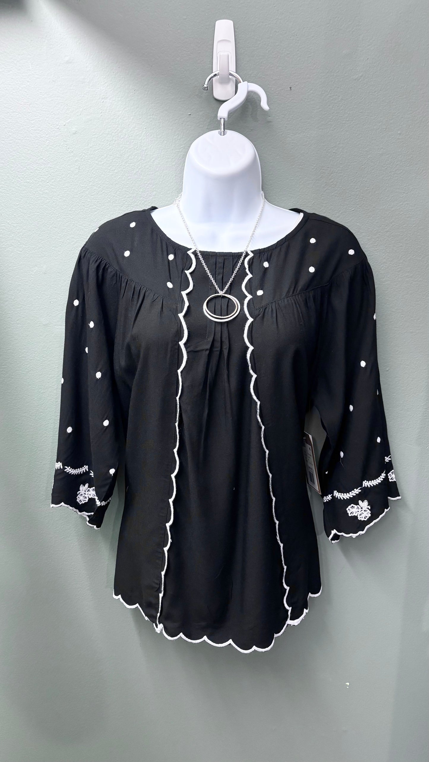 Tru Luxe Black Dotted Embroidered Top