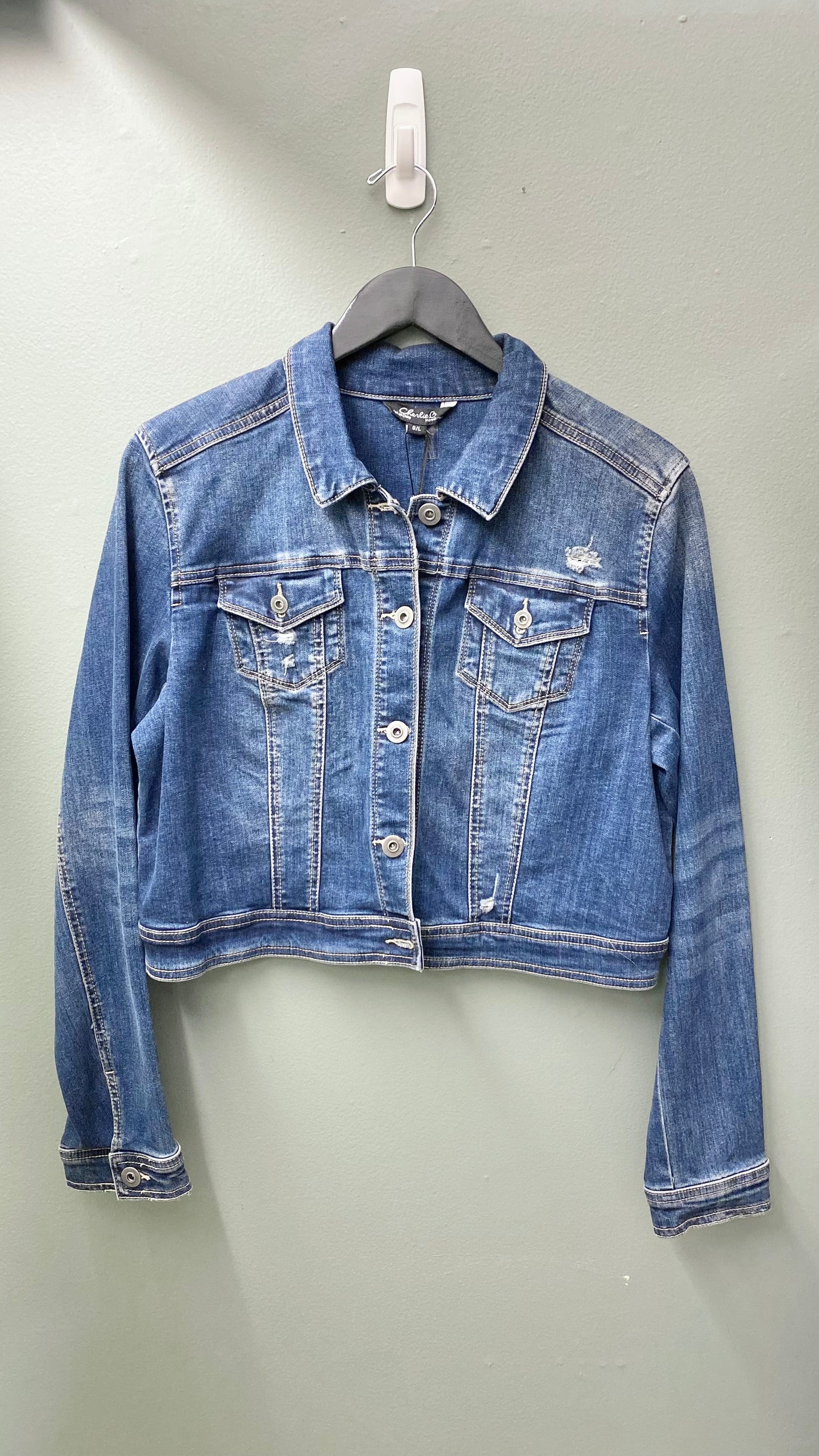 Charlie B Lightly Distressed Cropped Denim Jacket