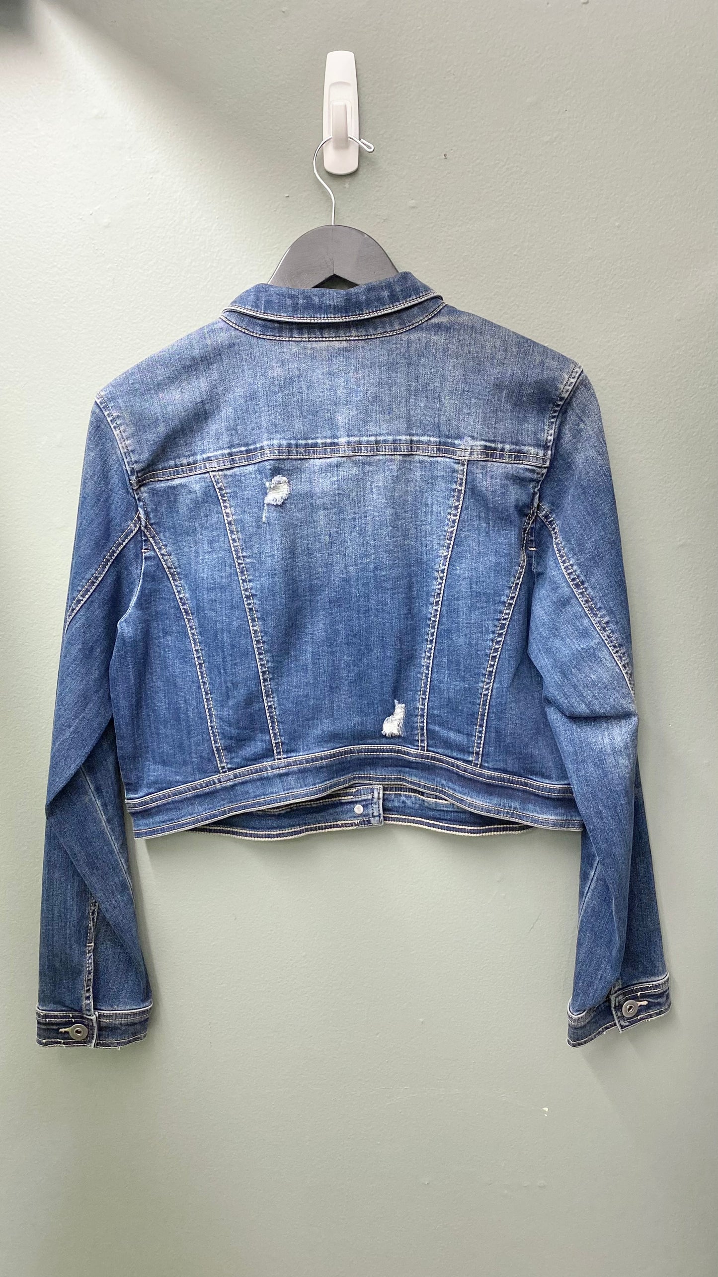Charlie B Lightly Distressed Cropped Denim Jacket