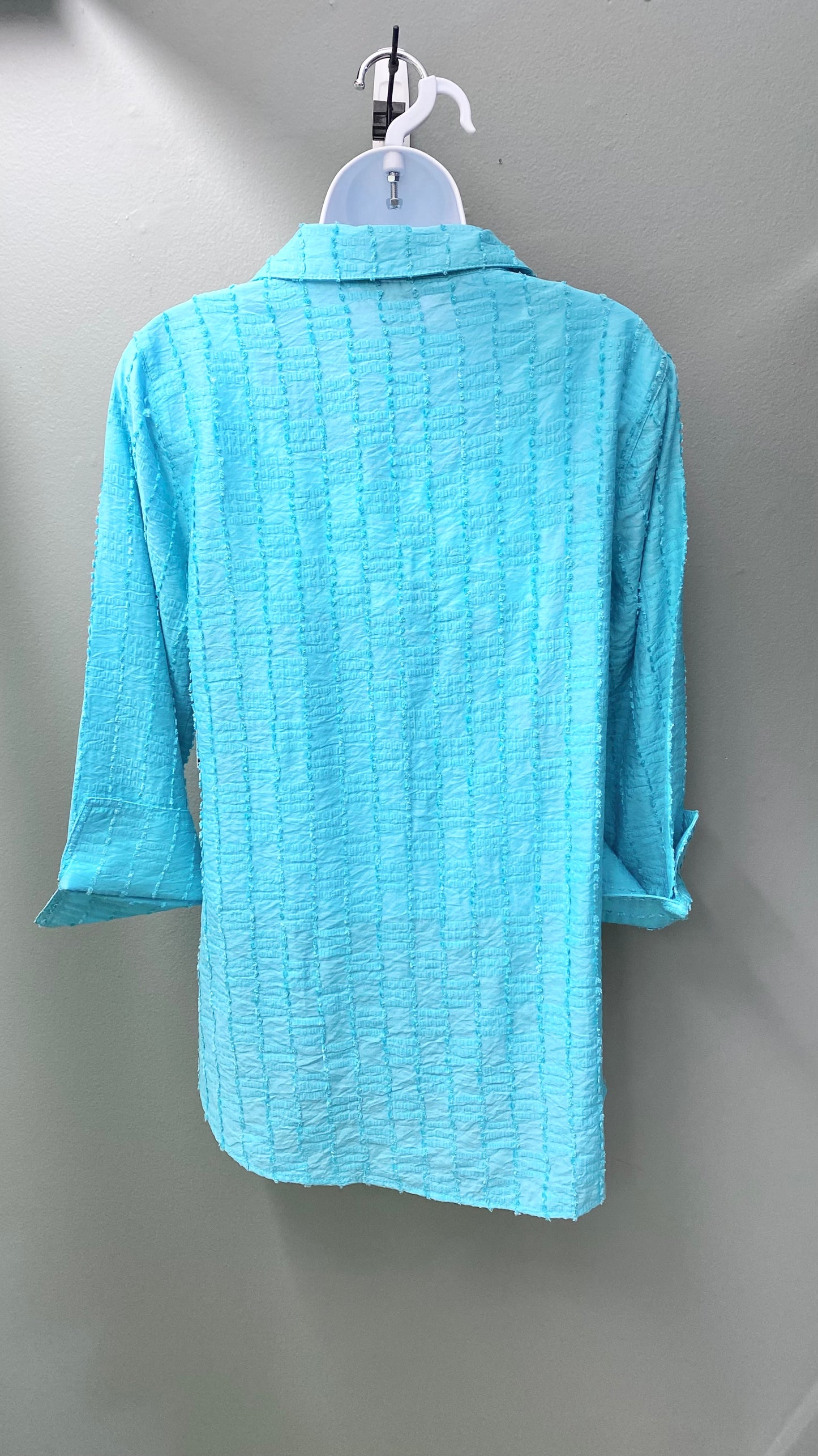 Multiples Aqua Button Front Hi-Lo Top