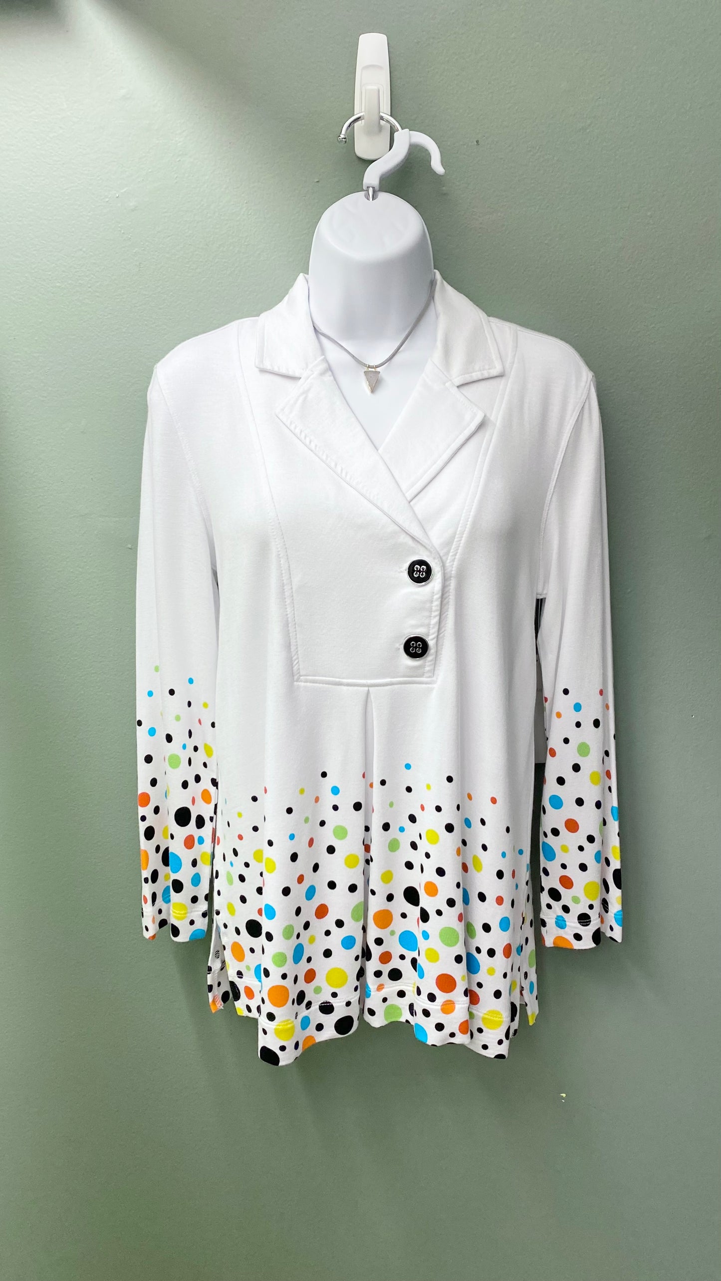 Multiples Buttoned Lapel Dotted Top