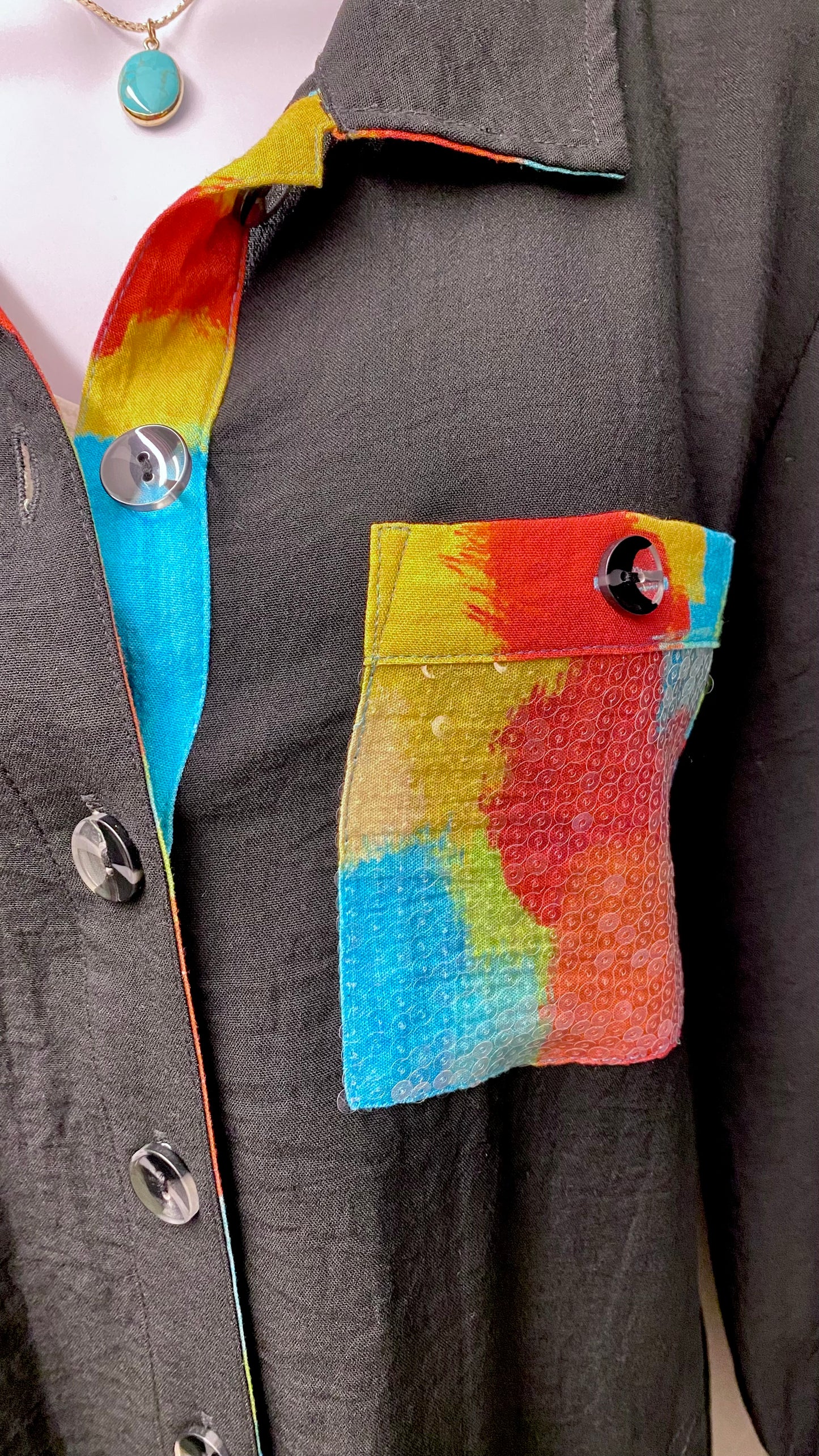 Multiples Patterned Back and Pocket Shirt