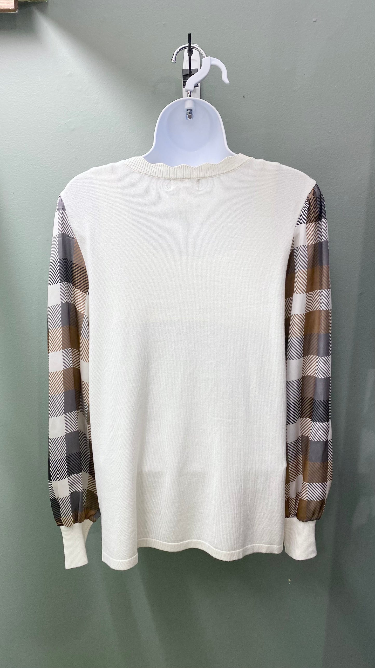 Multiples Plaid Sleeve Top