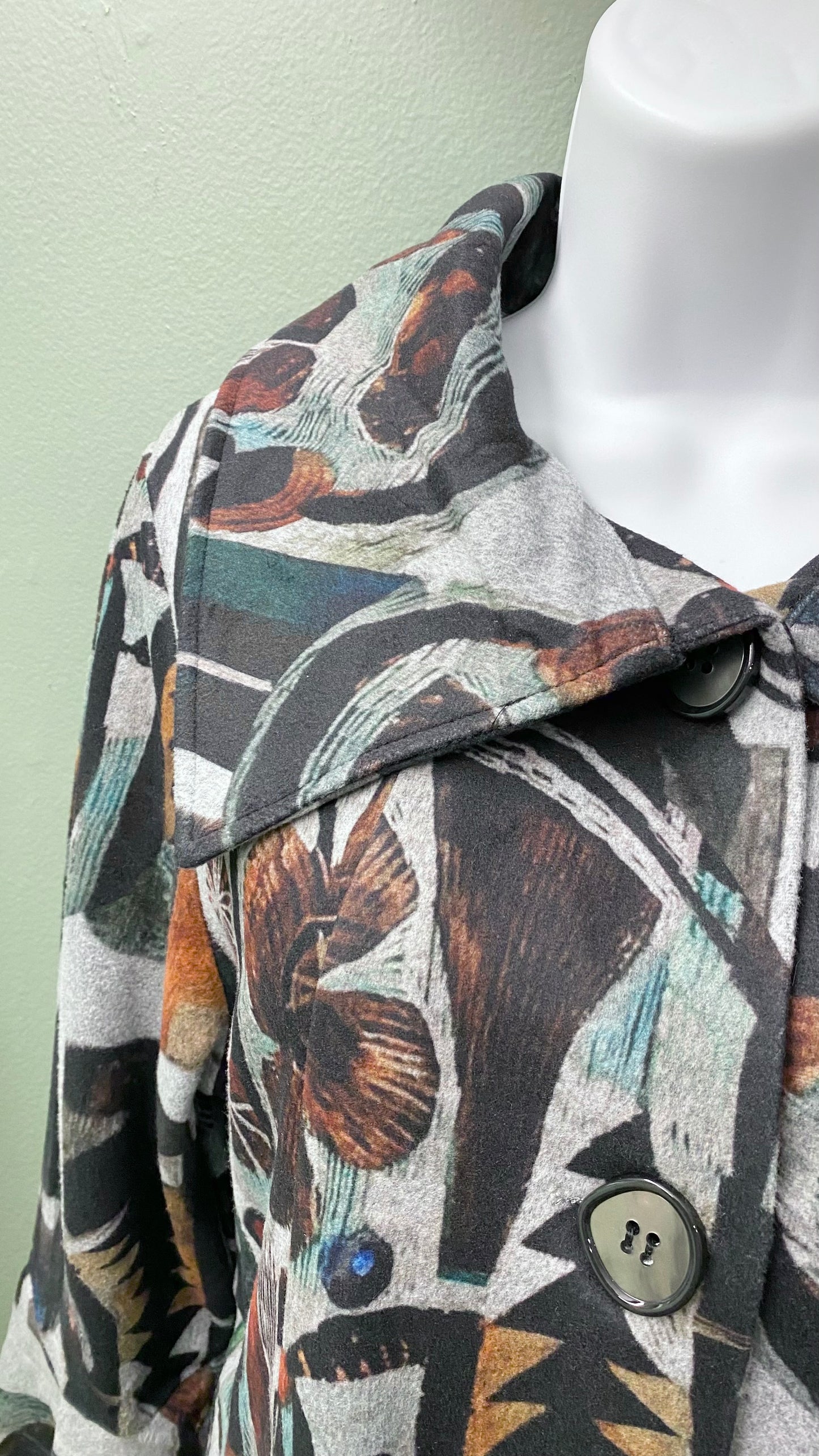Kamana Grey Patterned Buttoned Jacket Top