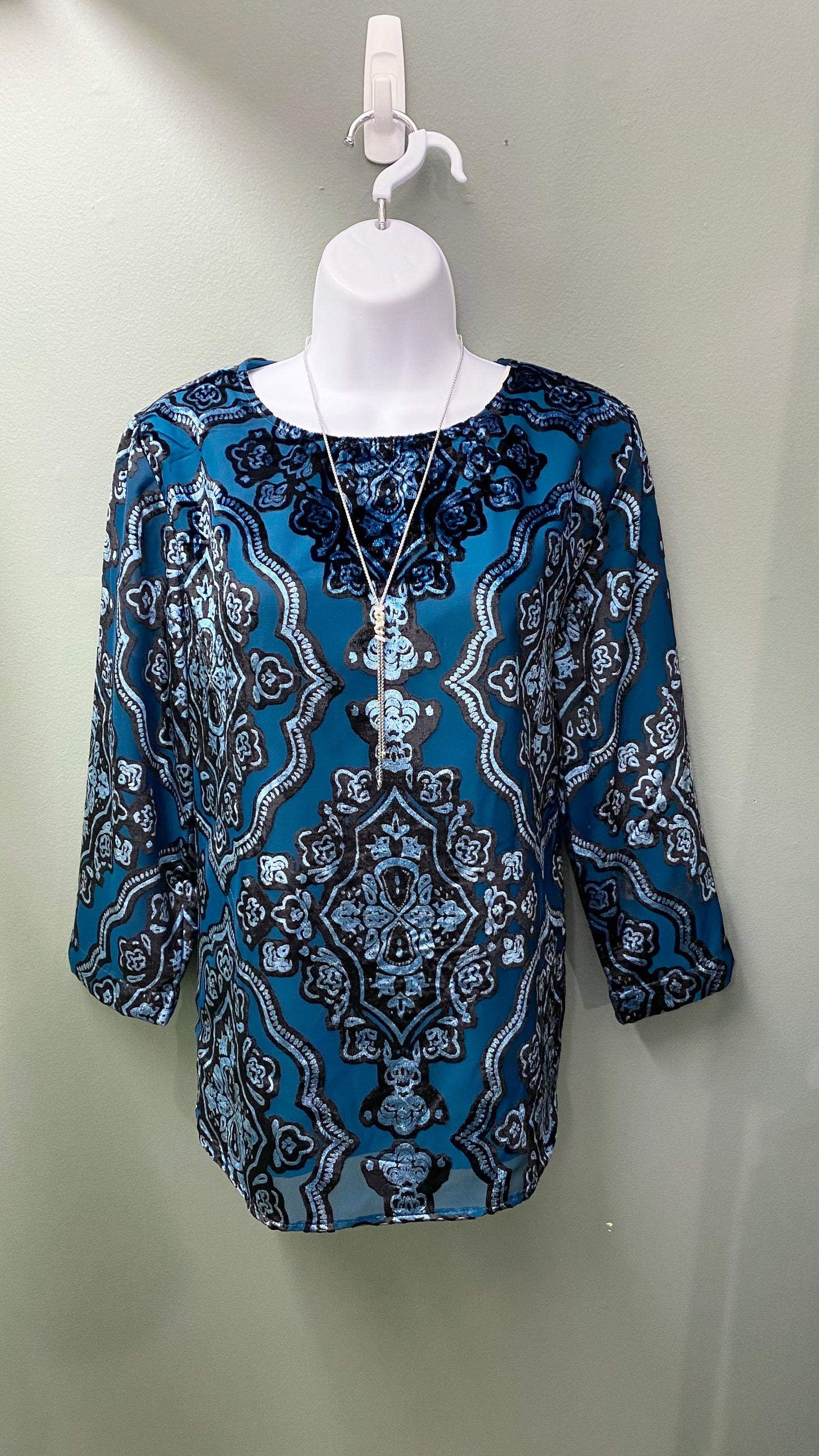 Tru Luxe Teal Velvet Burnout Top