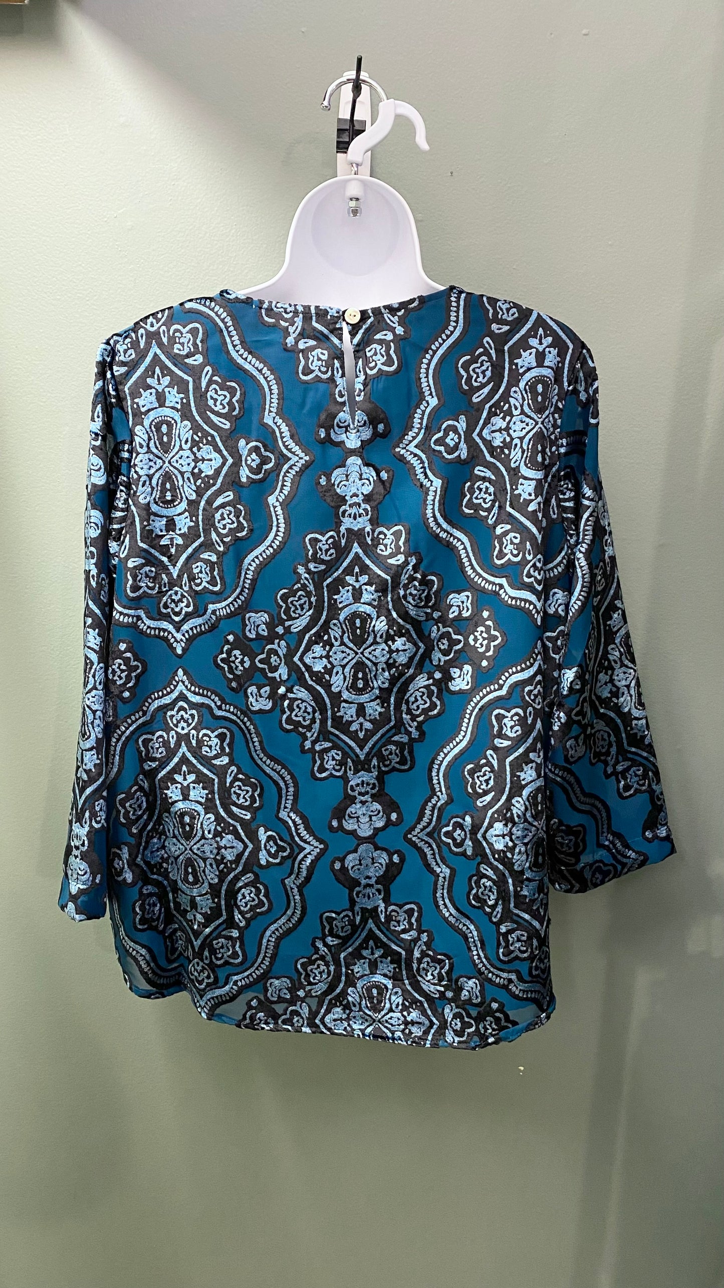 Tru Luxe Teal Velvet Burnout Top