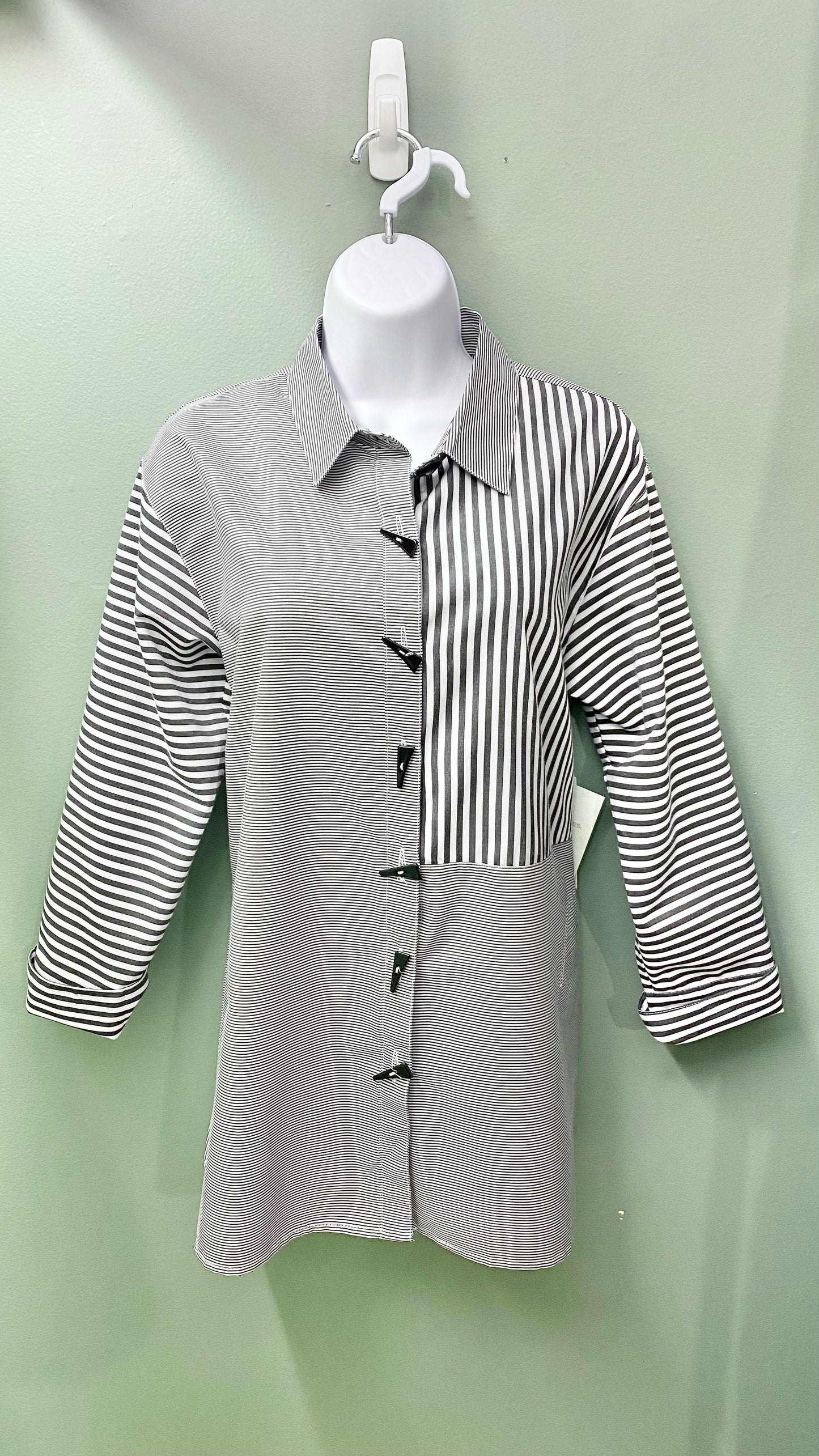 Multiples Striped Button Front Top