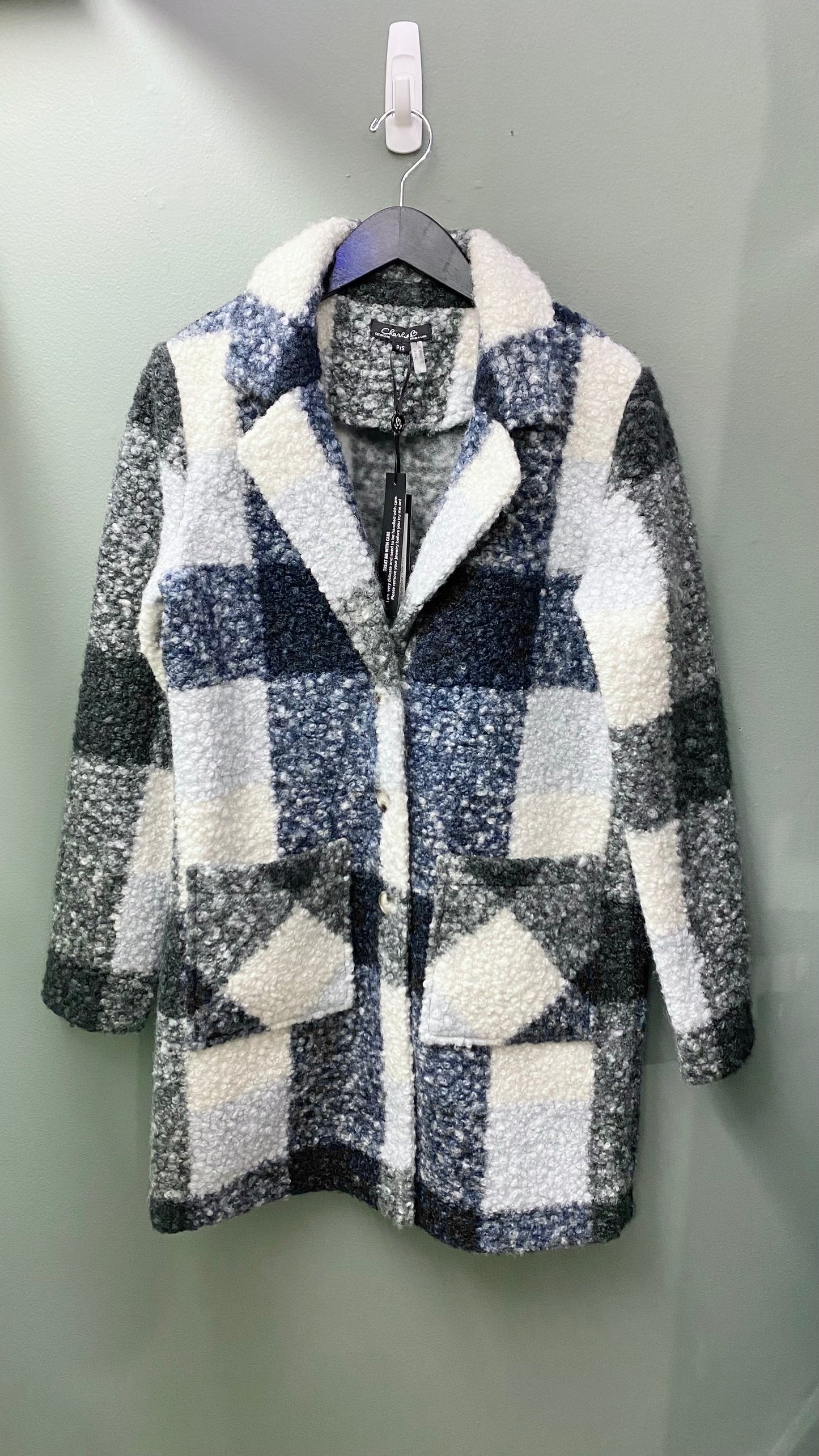 Charlie B Blue and Grey Boucle Coat