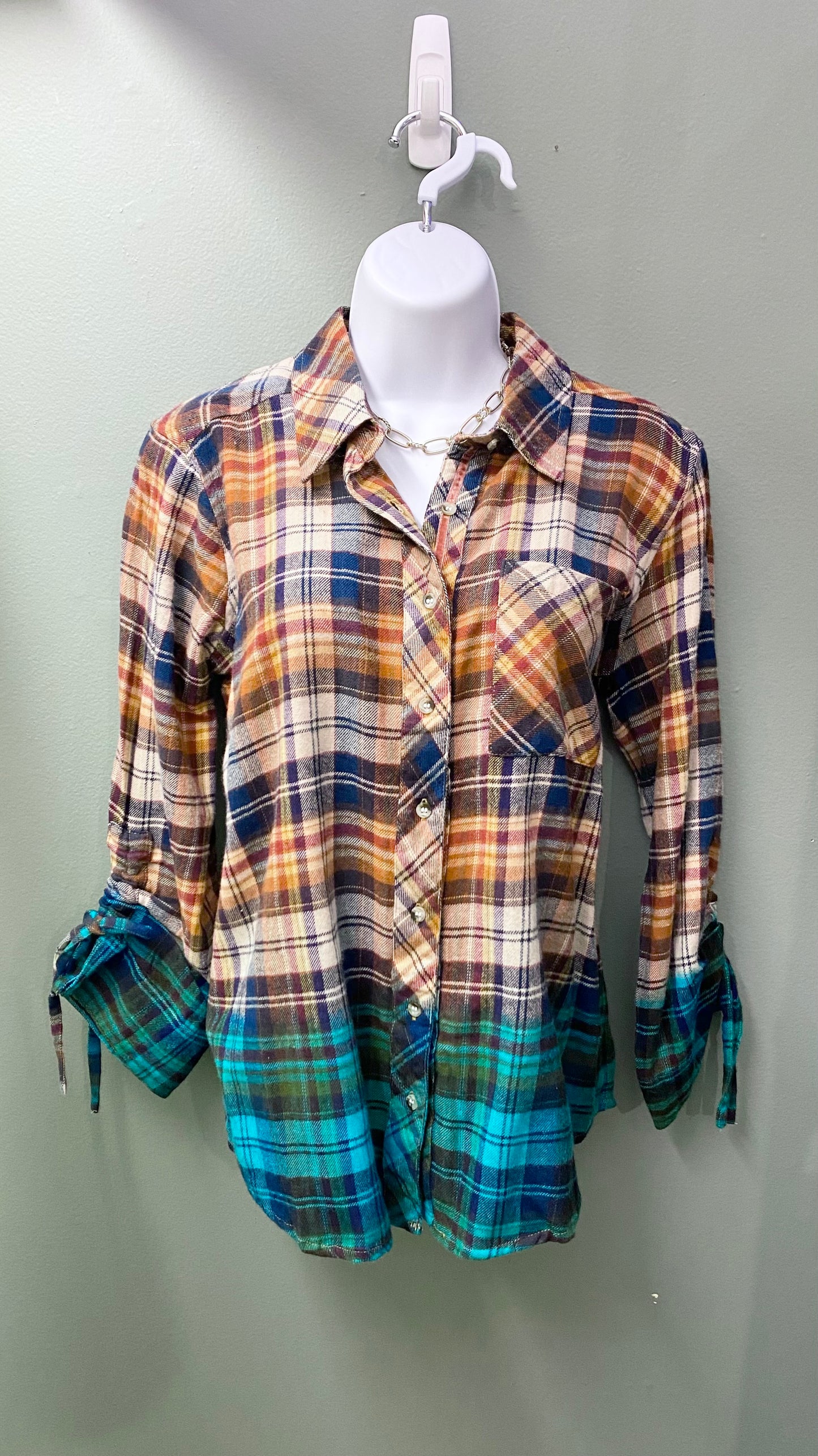 Tru Luxe Dip-Dyed Button-Up Plaid Top