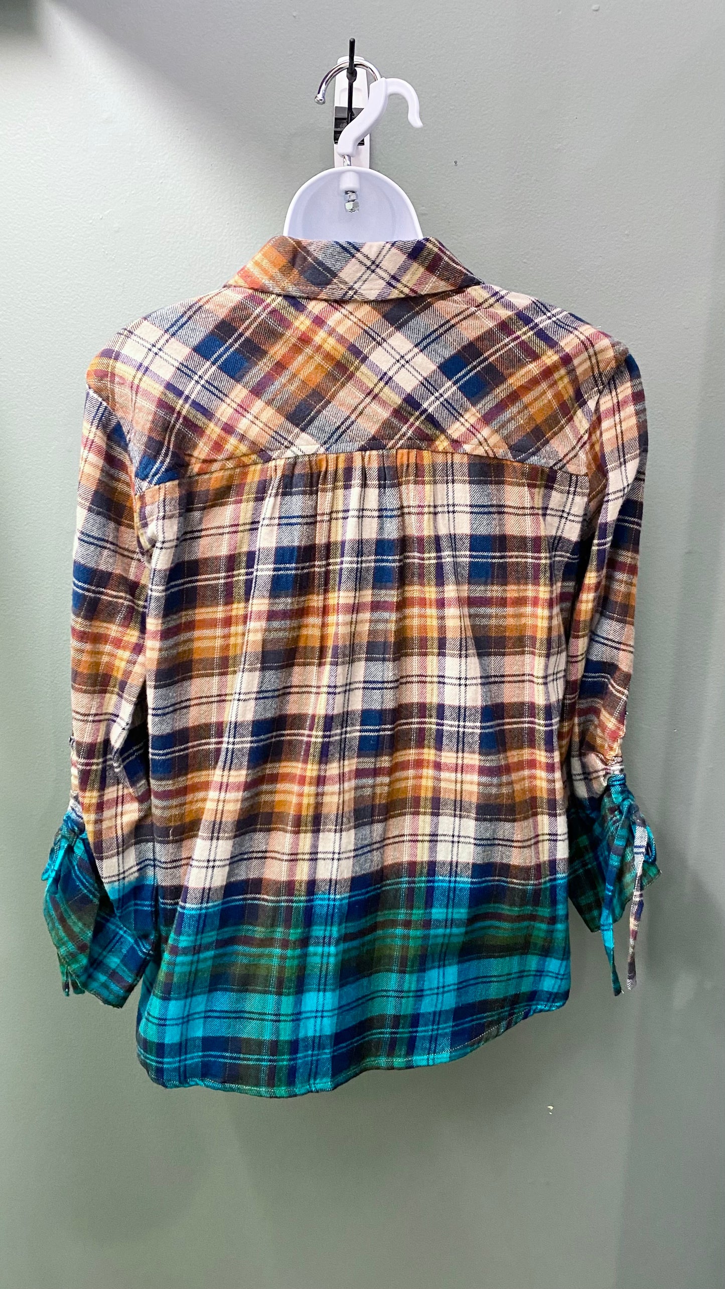 Tru Luxe Dip-Dyed Button-Up Plaid Top