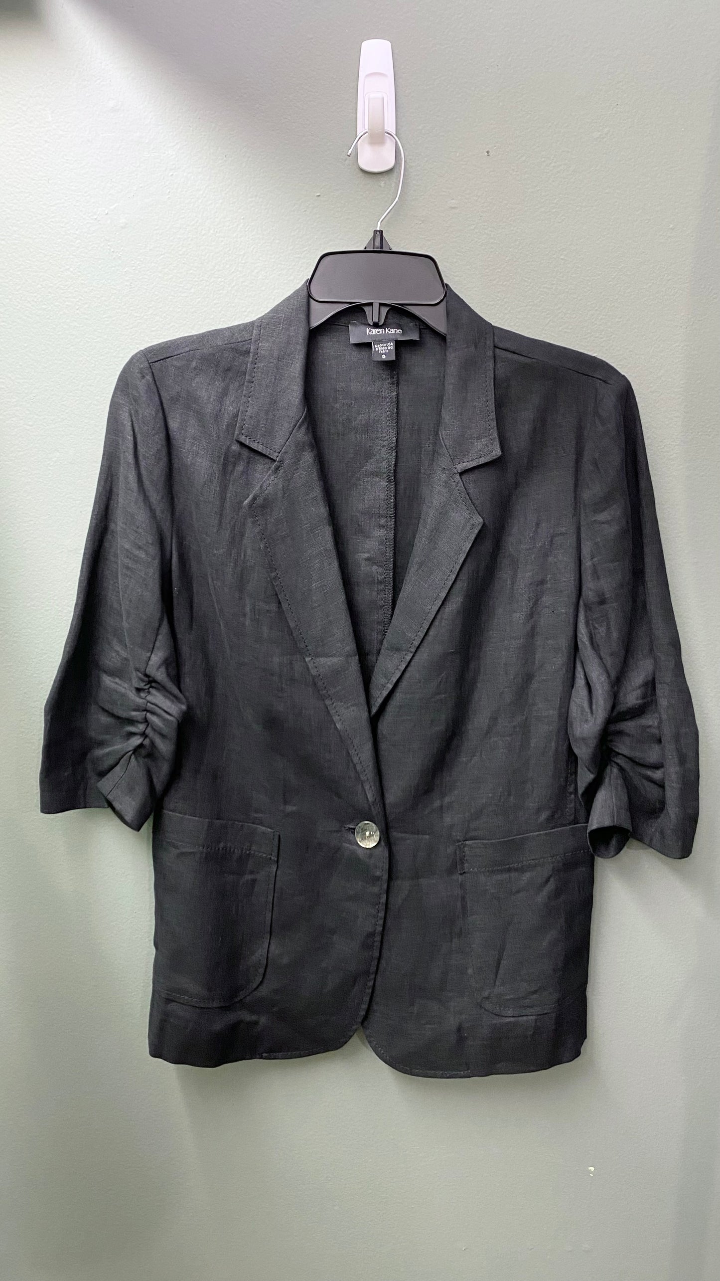 Karen Kane Black Ruched Sleeve Jacket Top