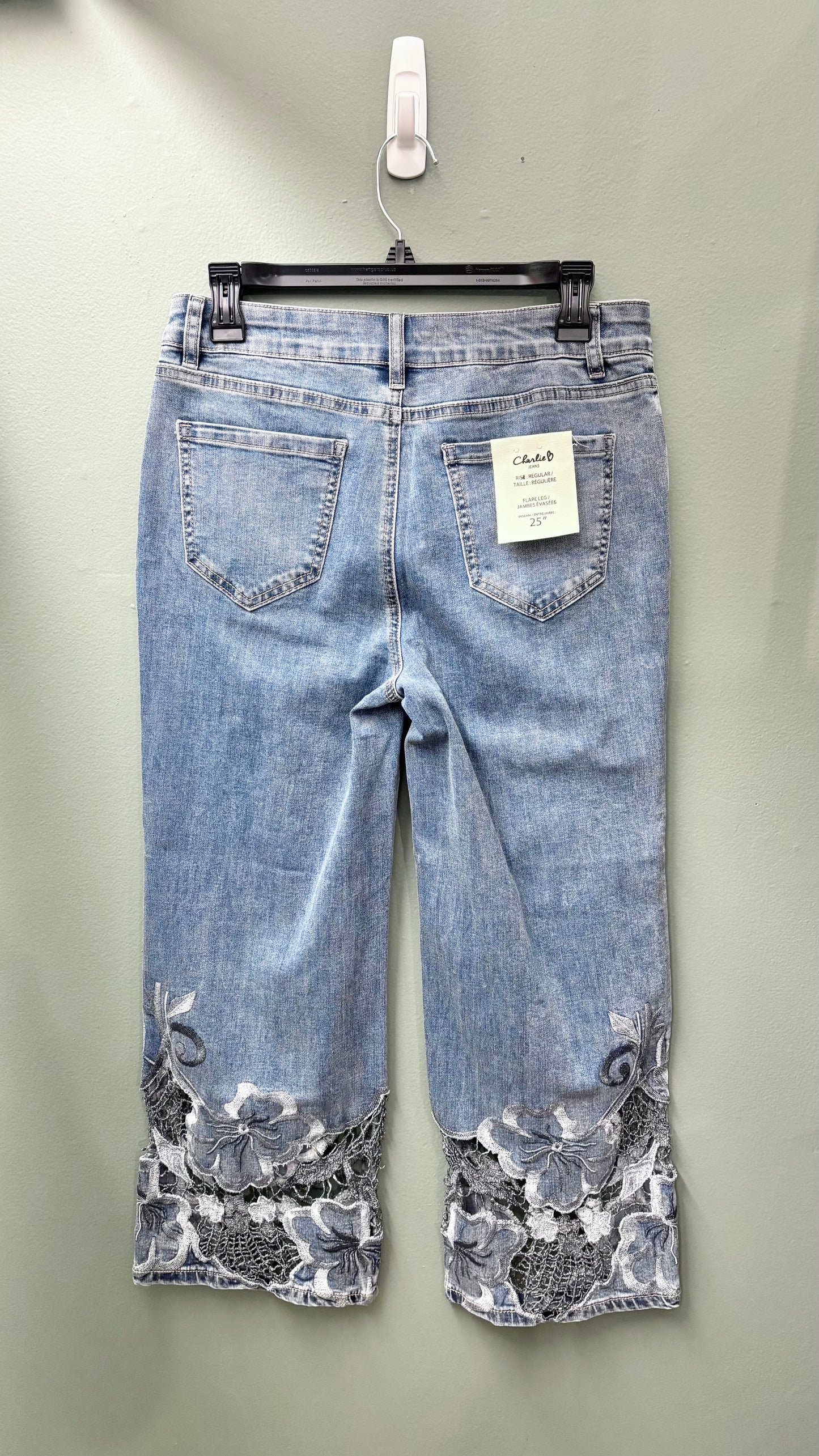 * Charlie B Laser Cut Embroidered Hem Jeans
