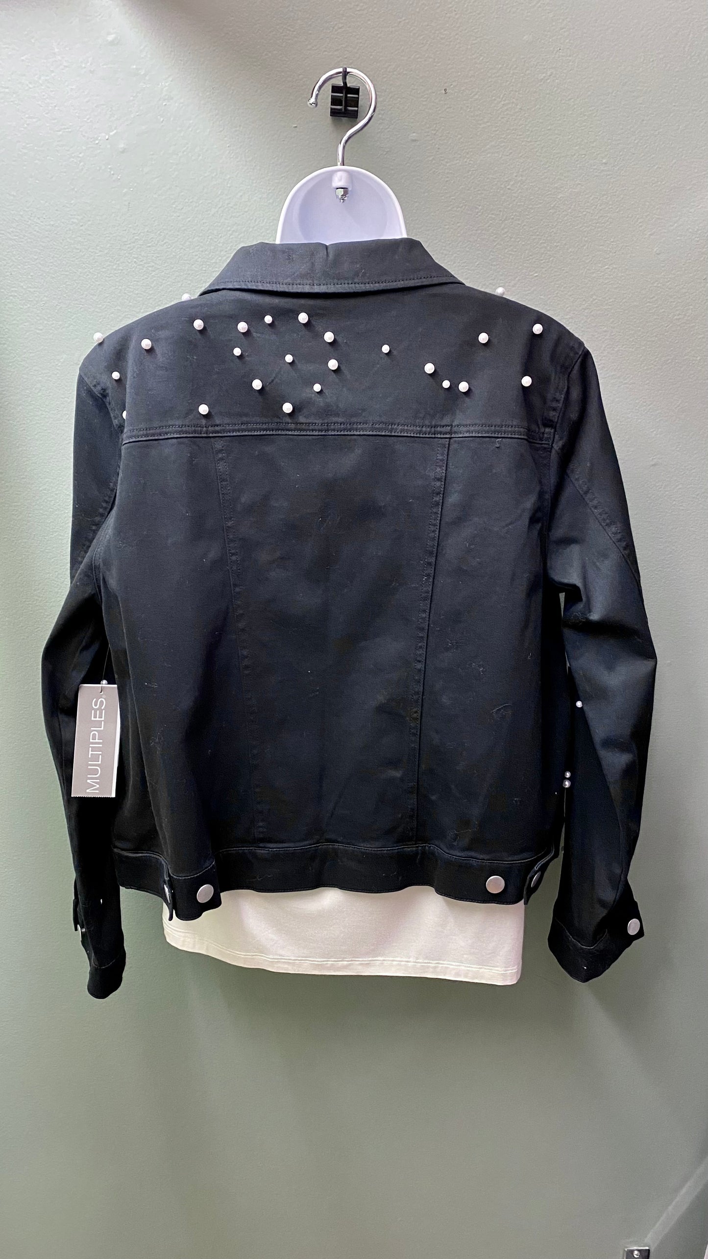 Multiples Black Jean Jacket with Pearl Accents