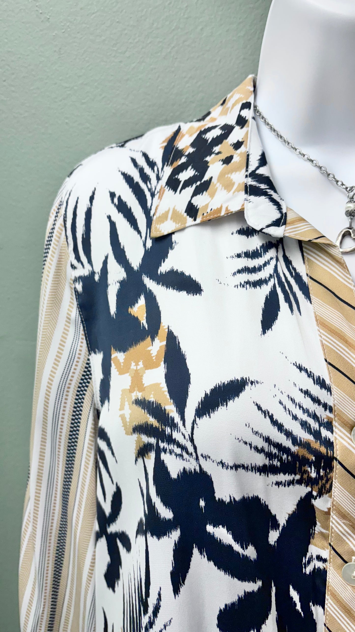 Multiples Roll Tab Sleeve with Tie Front Top