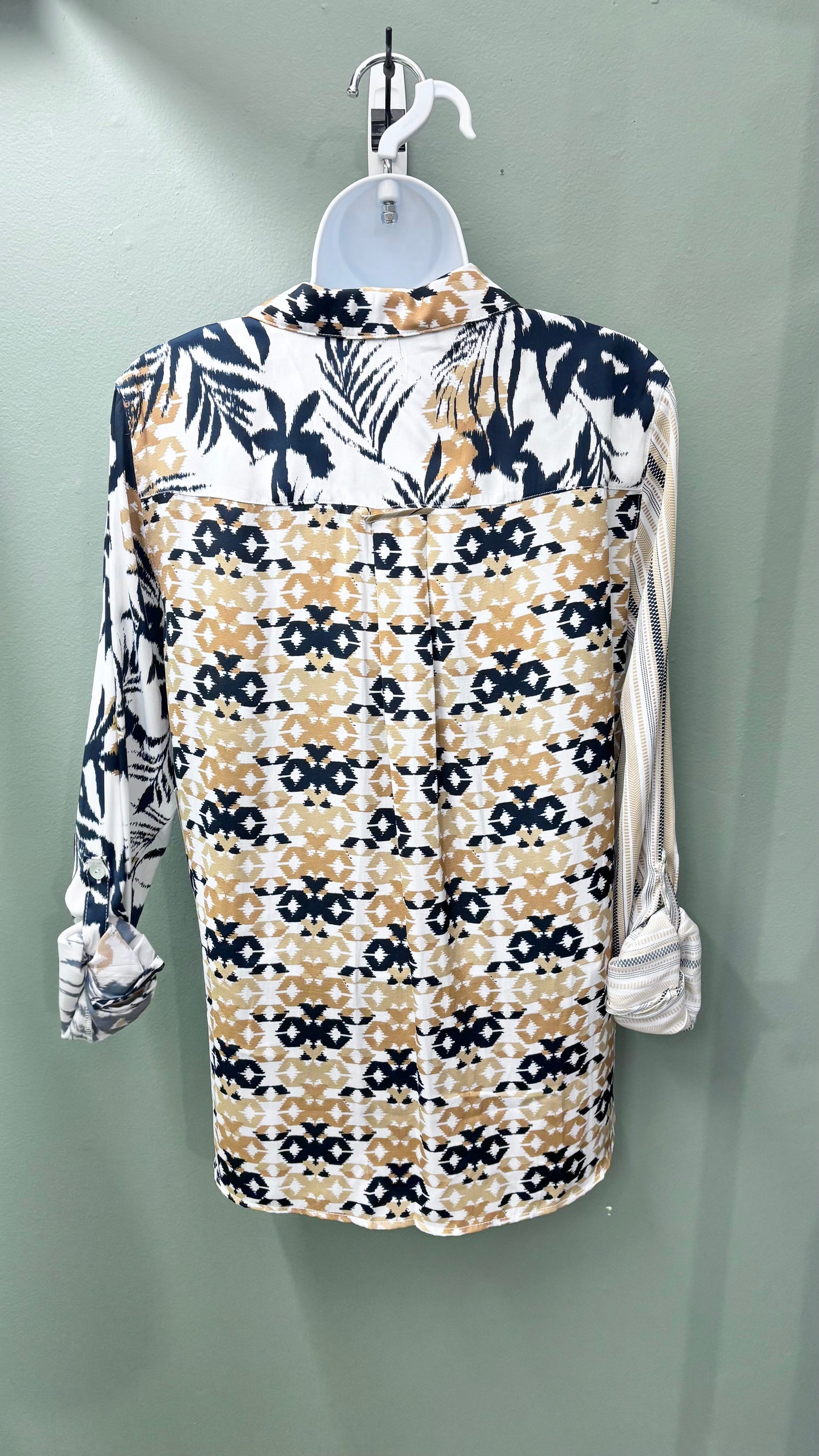 Multiples Roll Tab Sleeve with Tie Front Top