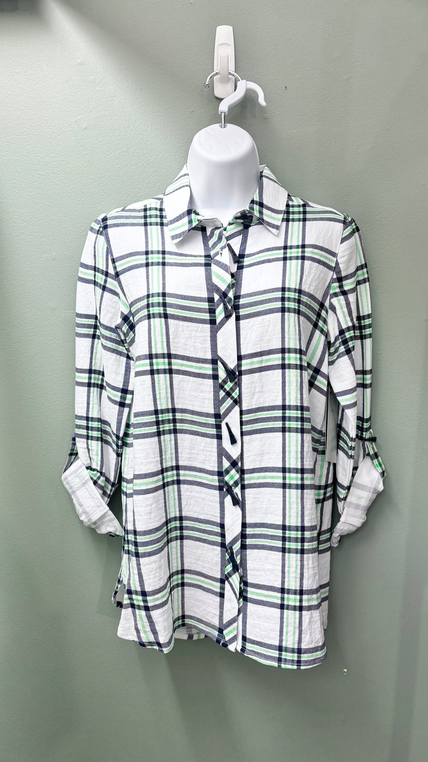 Multiples Plaid Buttoned Top