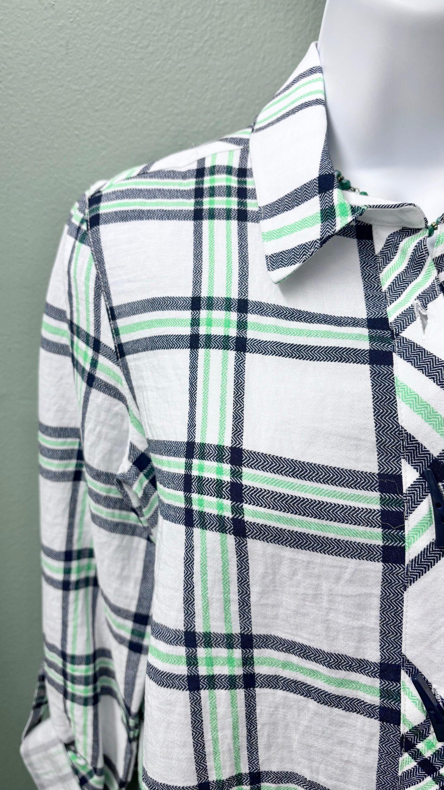 Multiples Plaid Buttoned Top