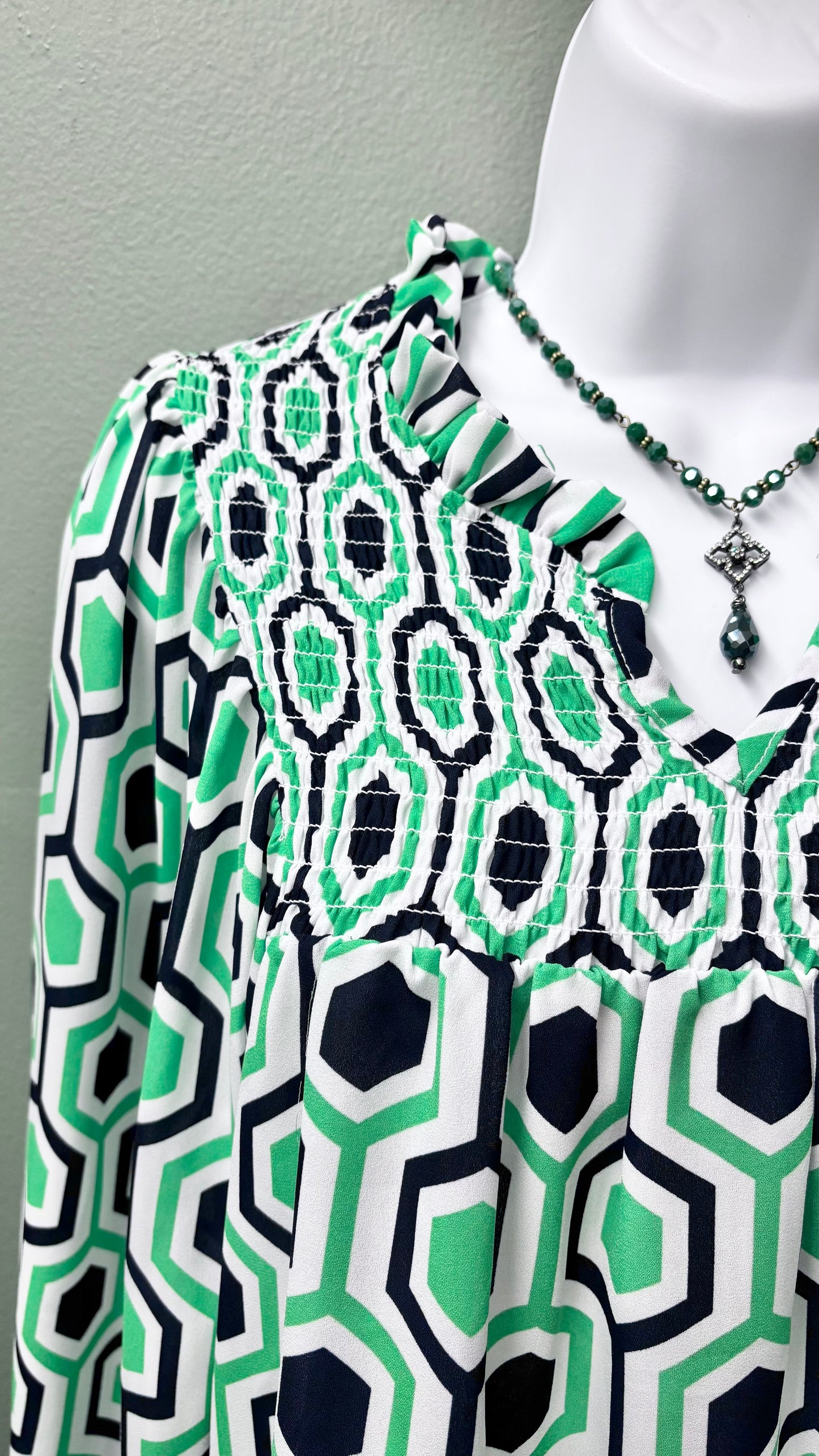 Multiples Ruffle Neck Shirred Top