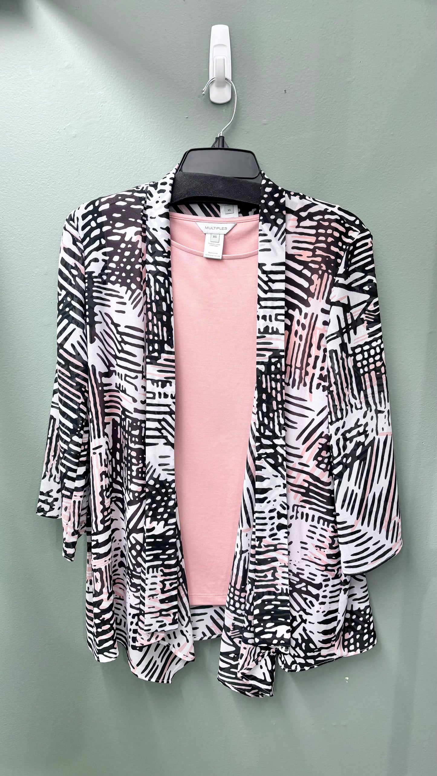 Multiples Patterned Sheer Open Front Top