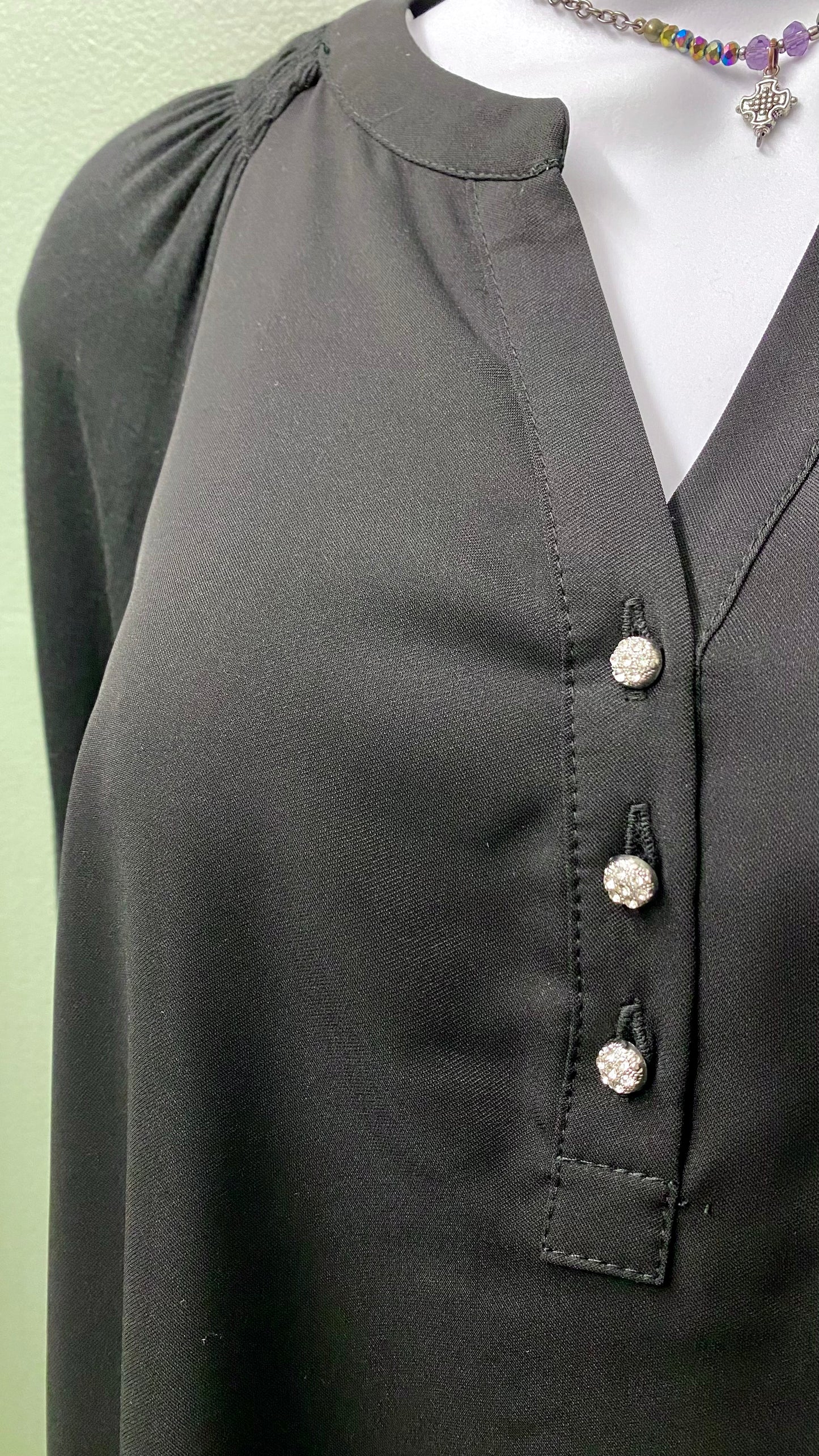 Soya Black Blouse with Rhinestone Buttons