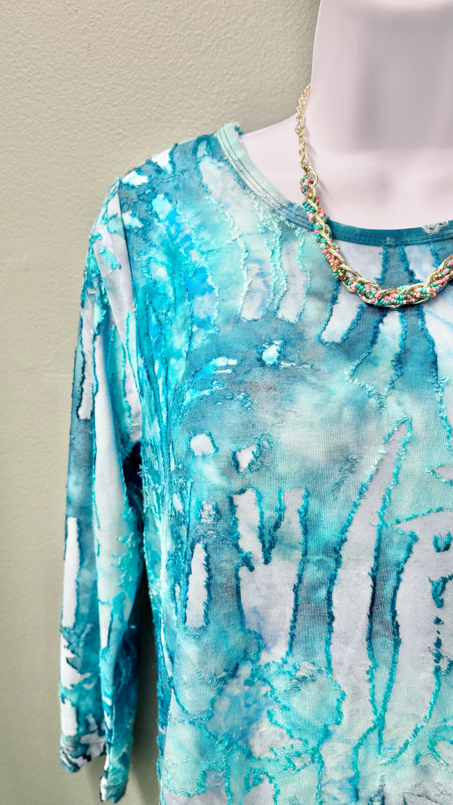 Karen Kane Teal Burnout Top