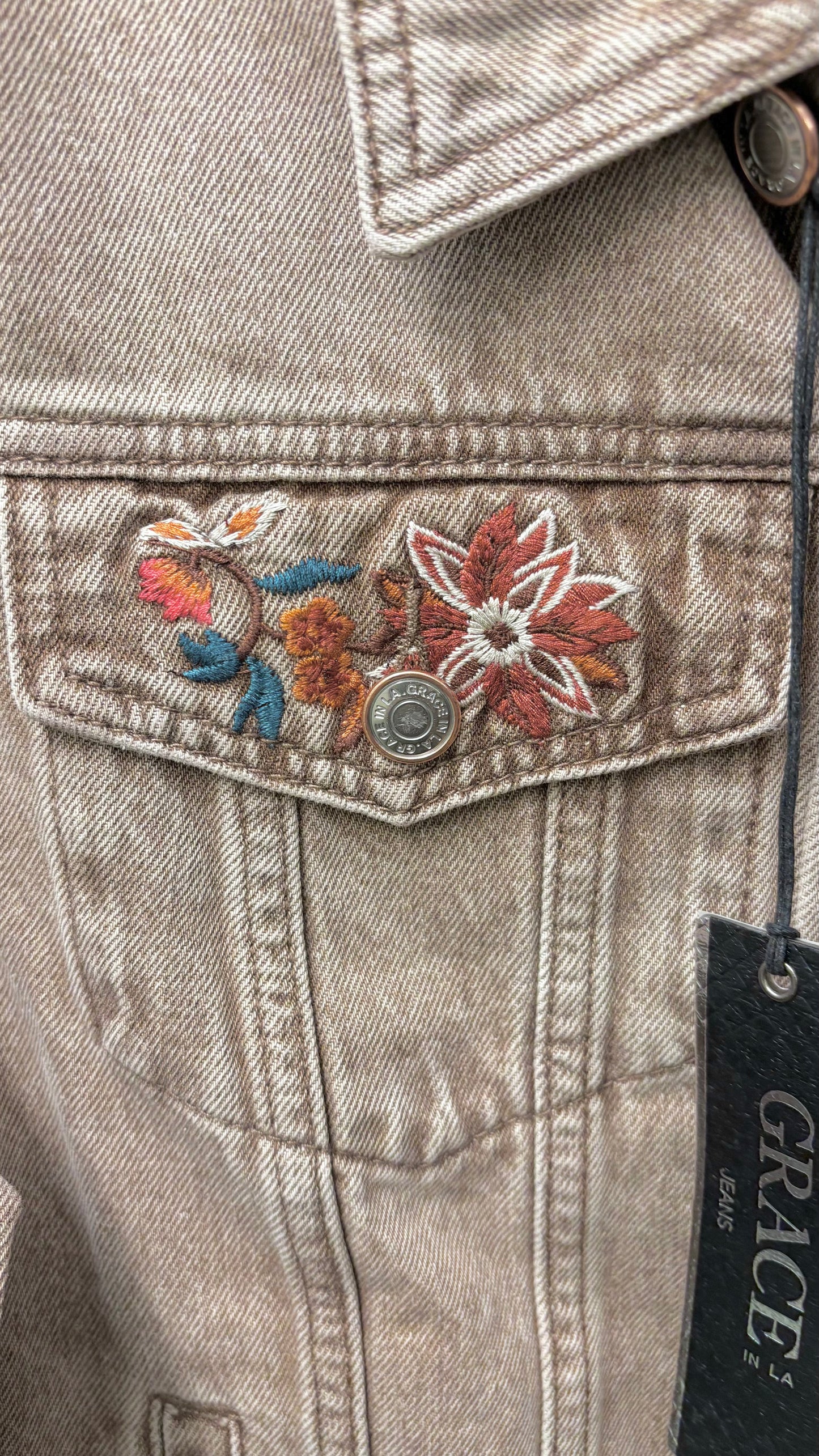 Grace Tan Embroidered Jean Jacket
