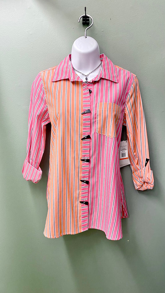 Multiples Orange and Pink Buttoned Top