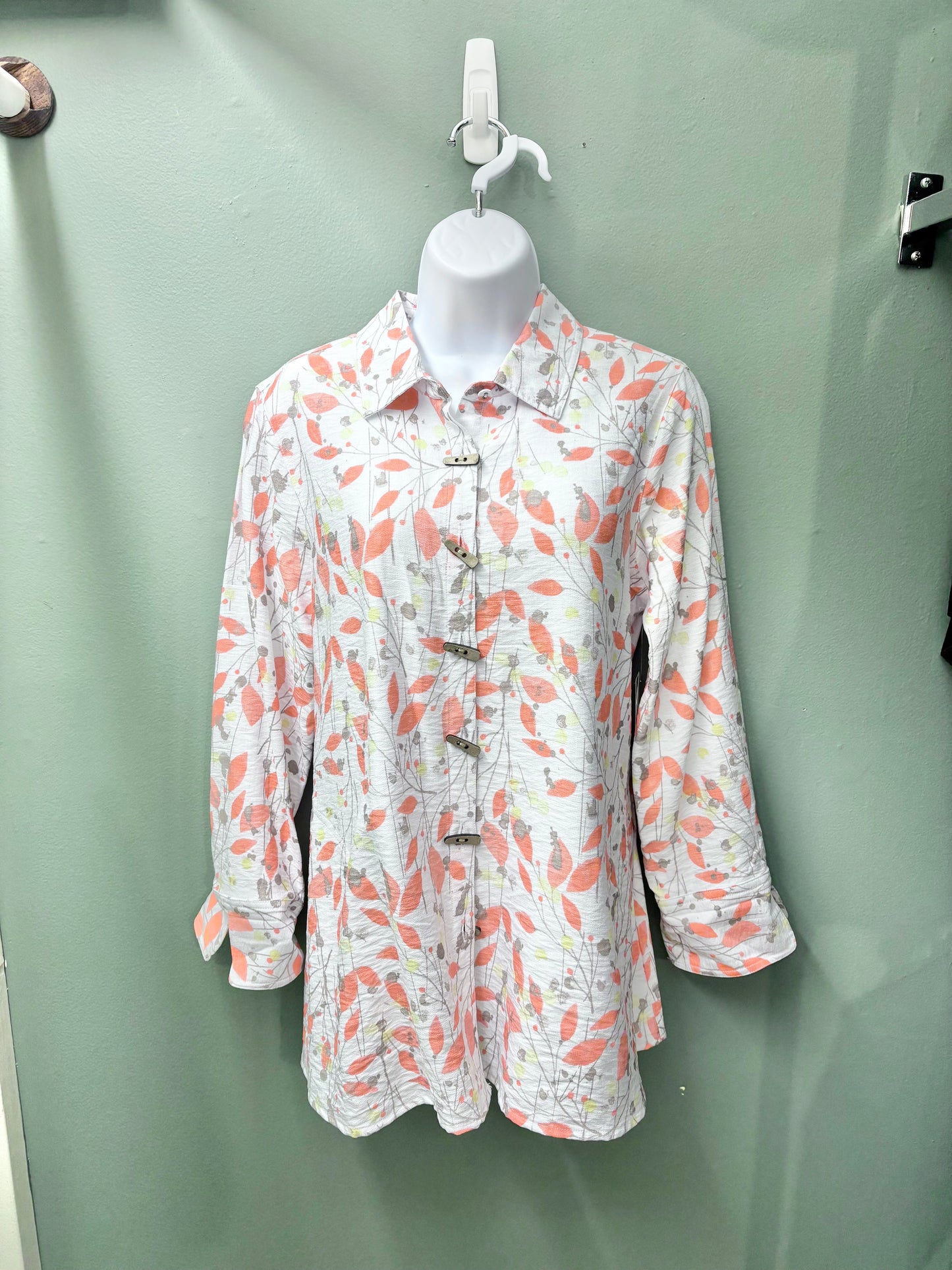 Multiples Buttoned Coral Pattered Top