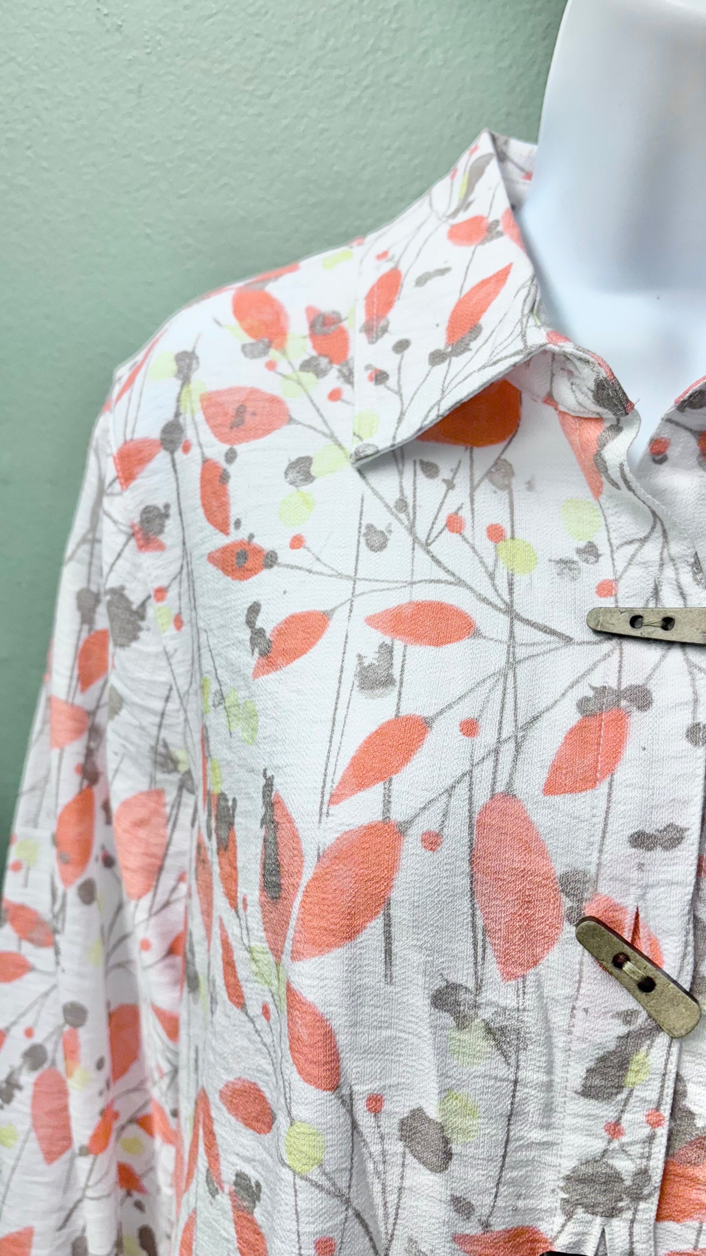 Multiples Buttoned Coral Pattered Top