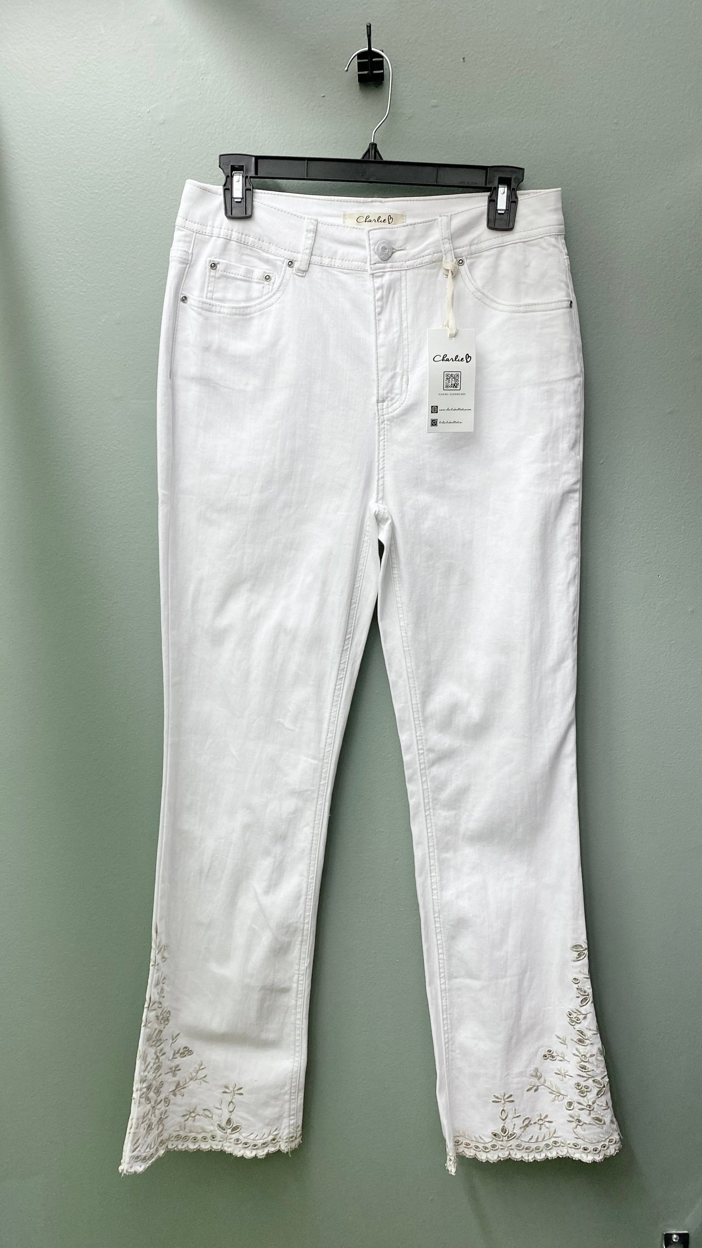 Charlie B Embroidered White Jean