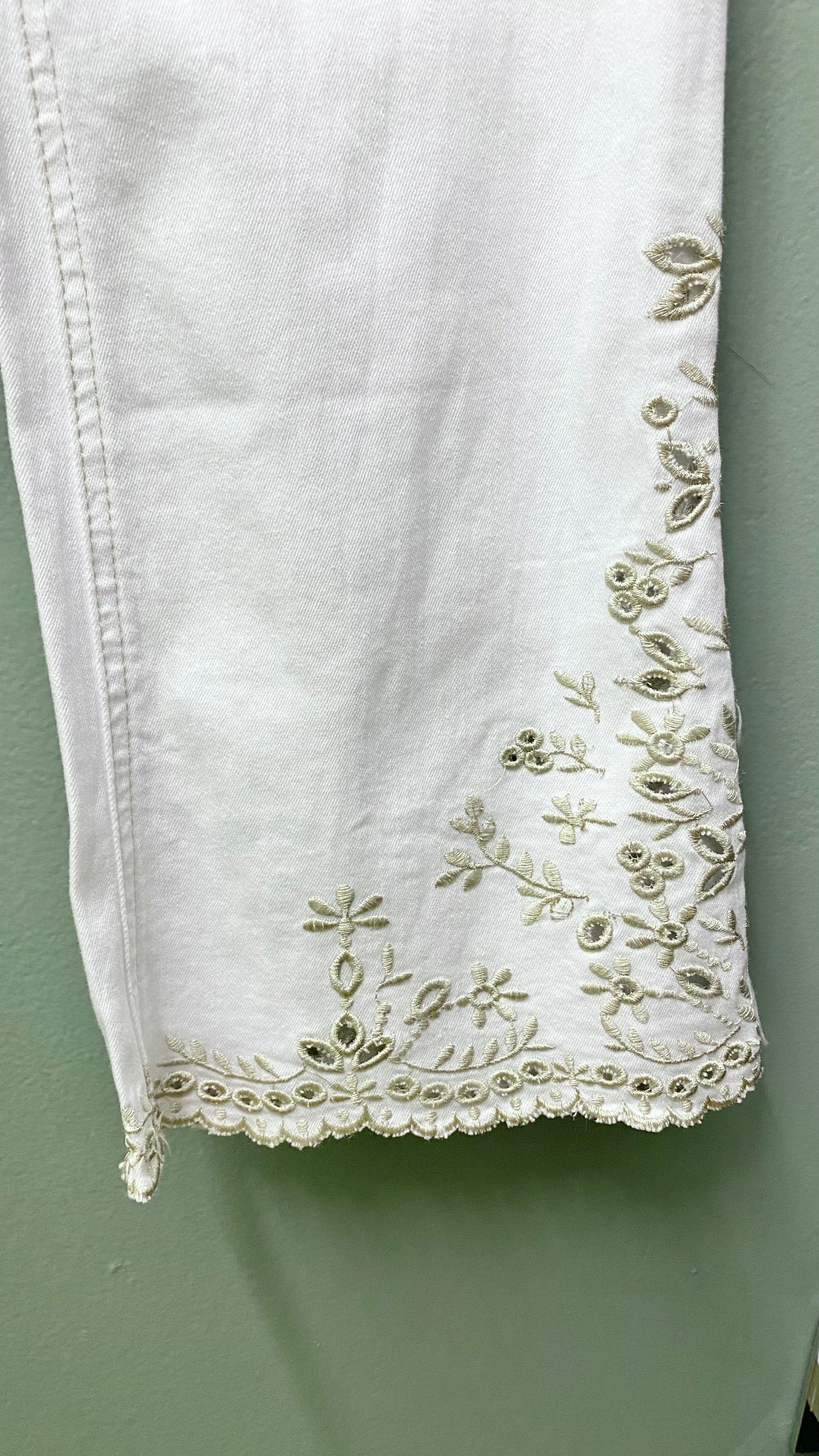 Charlie B Embroidered White Jean