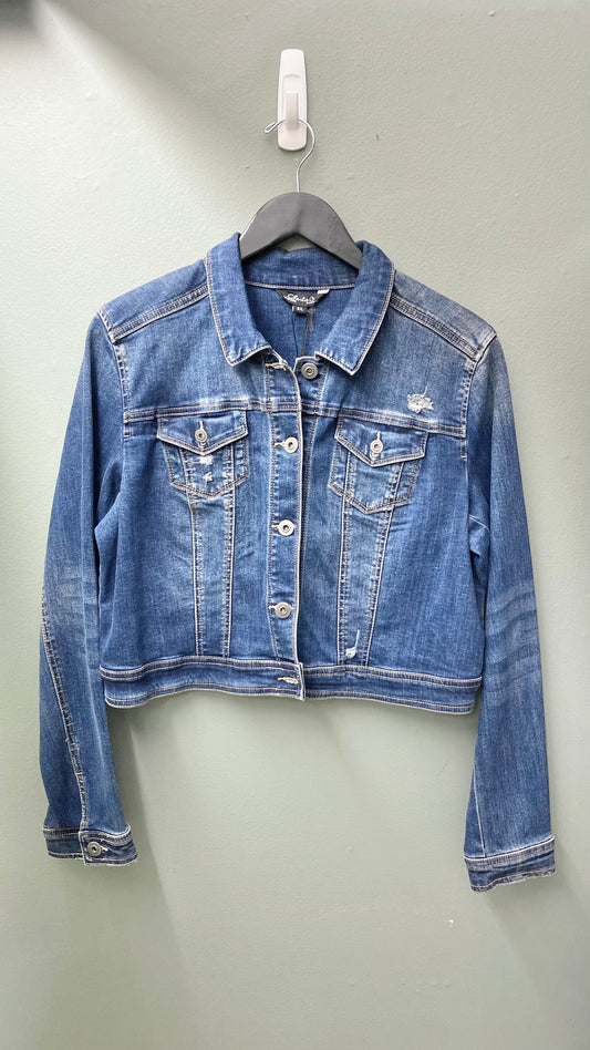 Charlie B Lightly Distressed Cropped Denim Jacket