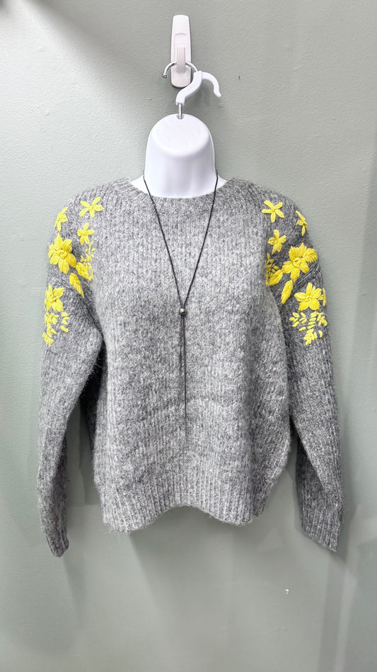 Rain + Rose Embroidered Flower Sweater