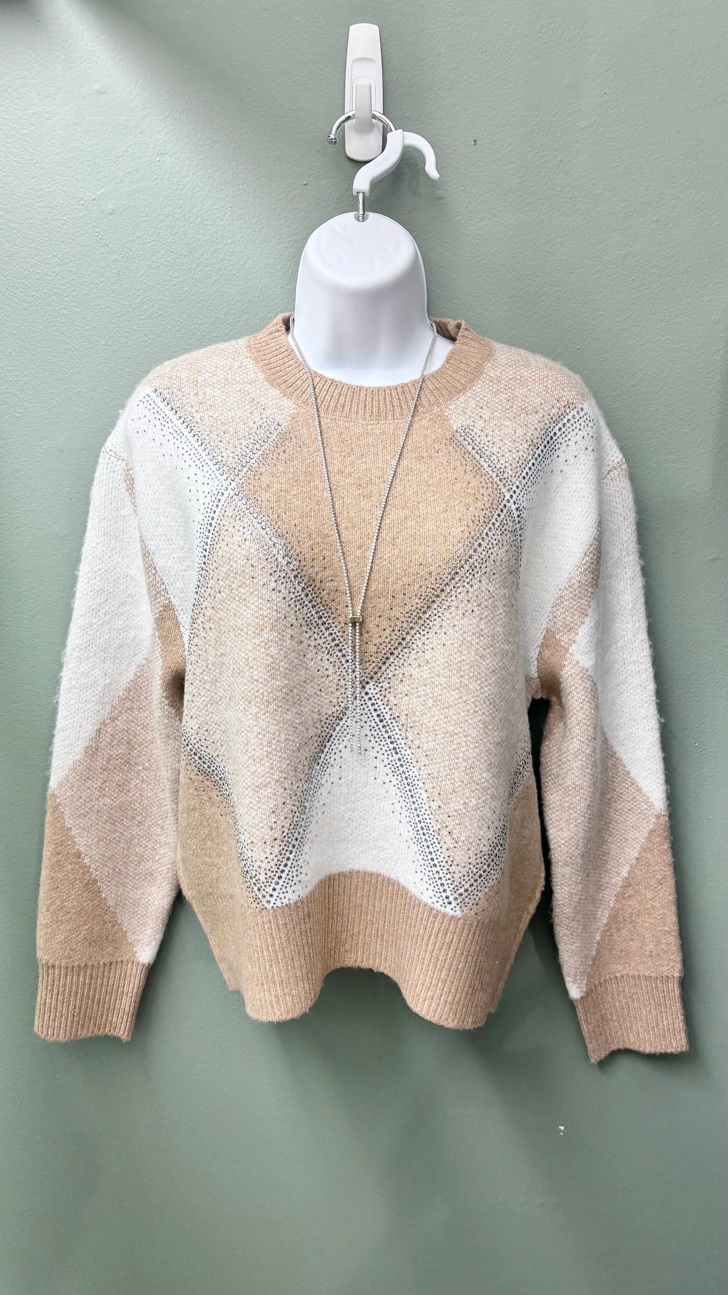 Rain + Rose Tan Studded Sweater