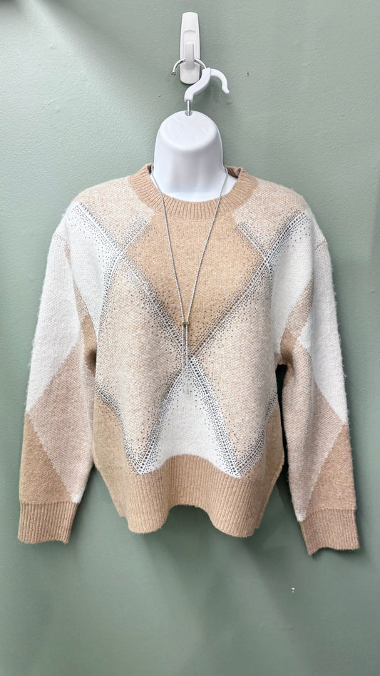 Rain + Rose Tan Studded Sweater