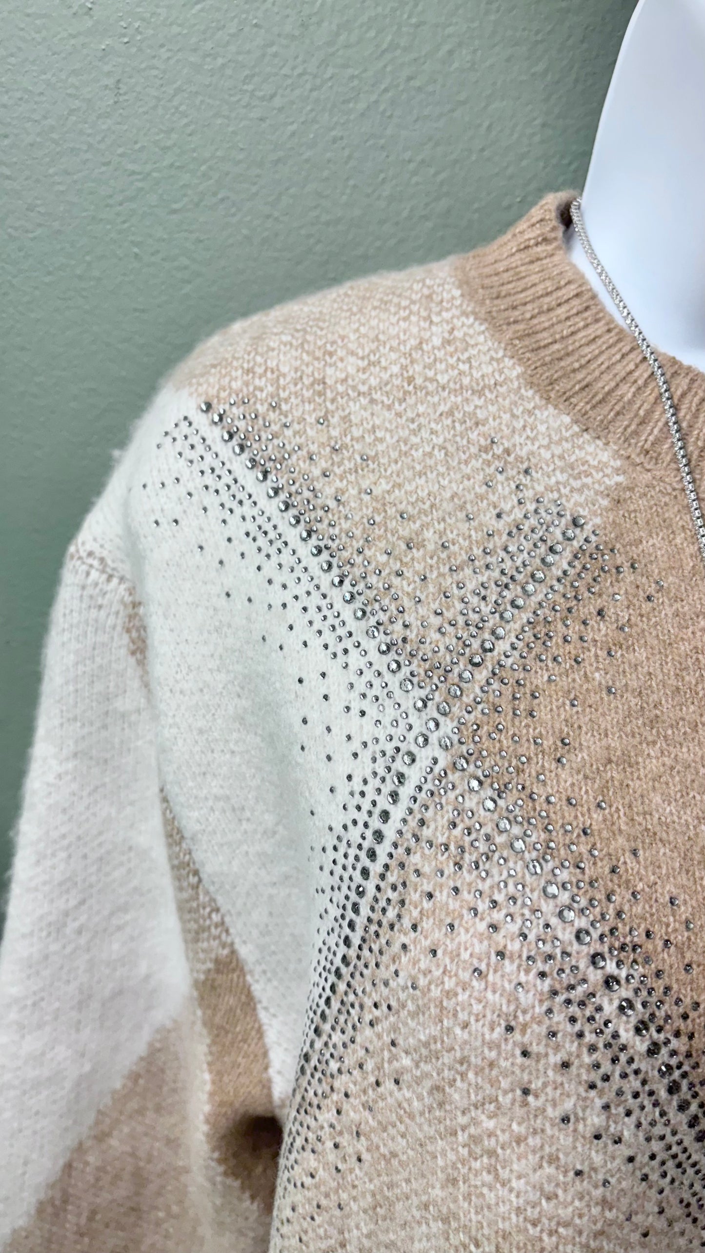 Rain + Rose Tan Studded Sweater