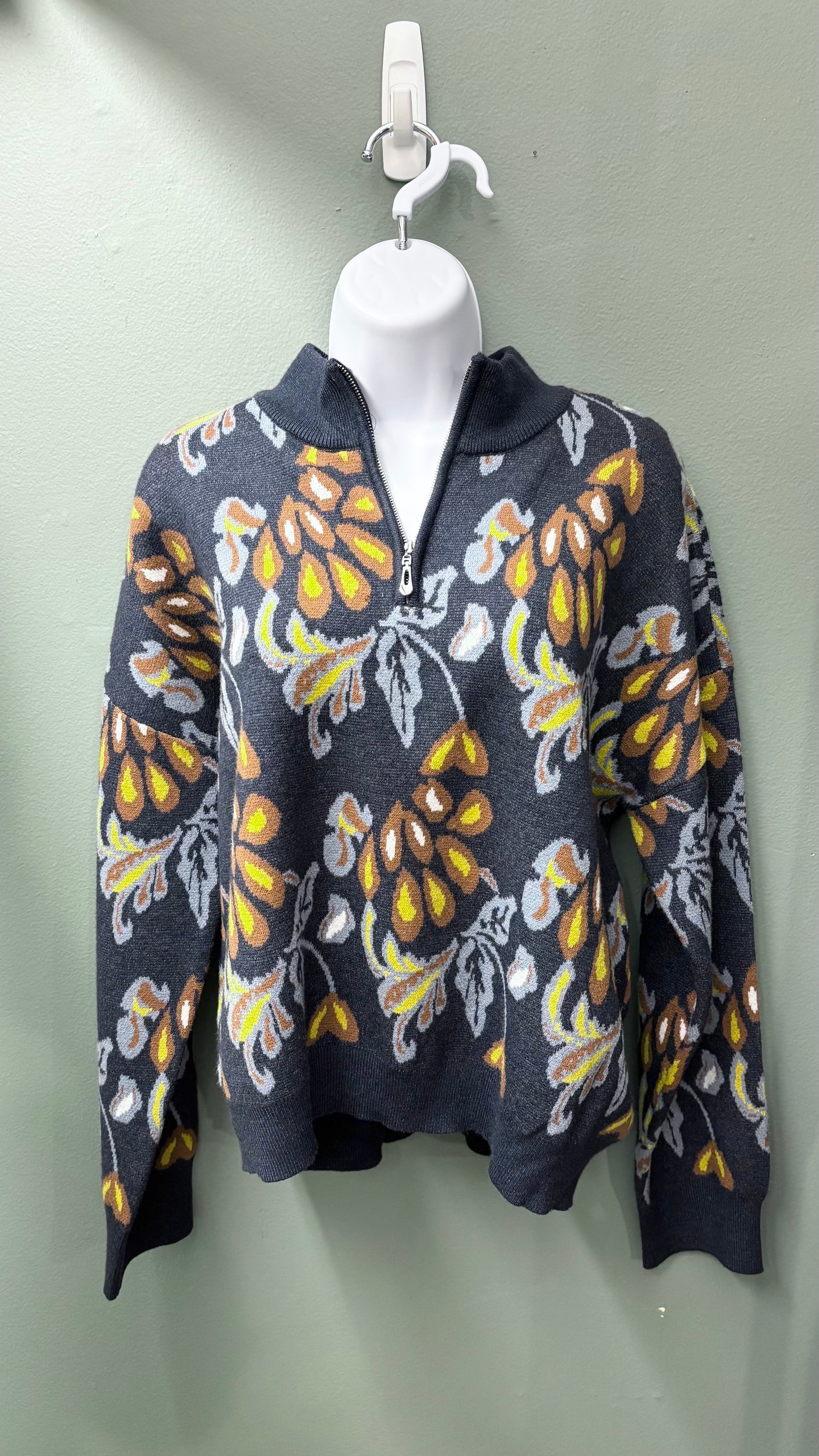 Rain + Rose Partial Zip Patterned Sweater