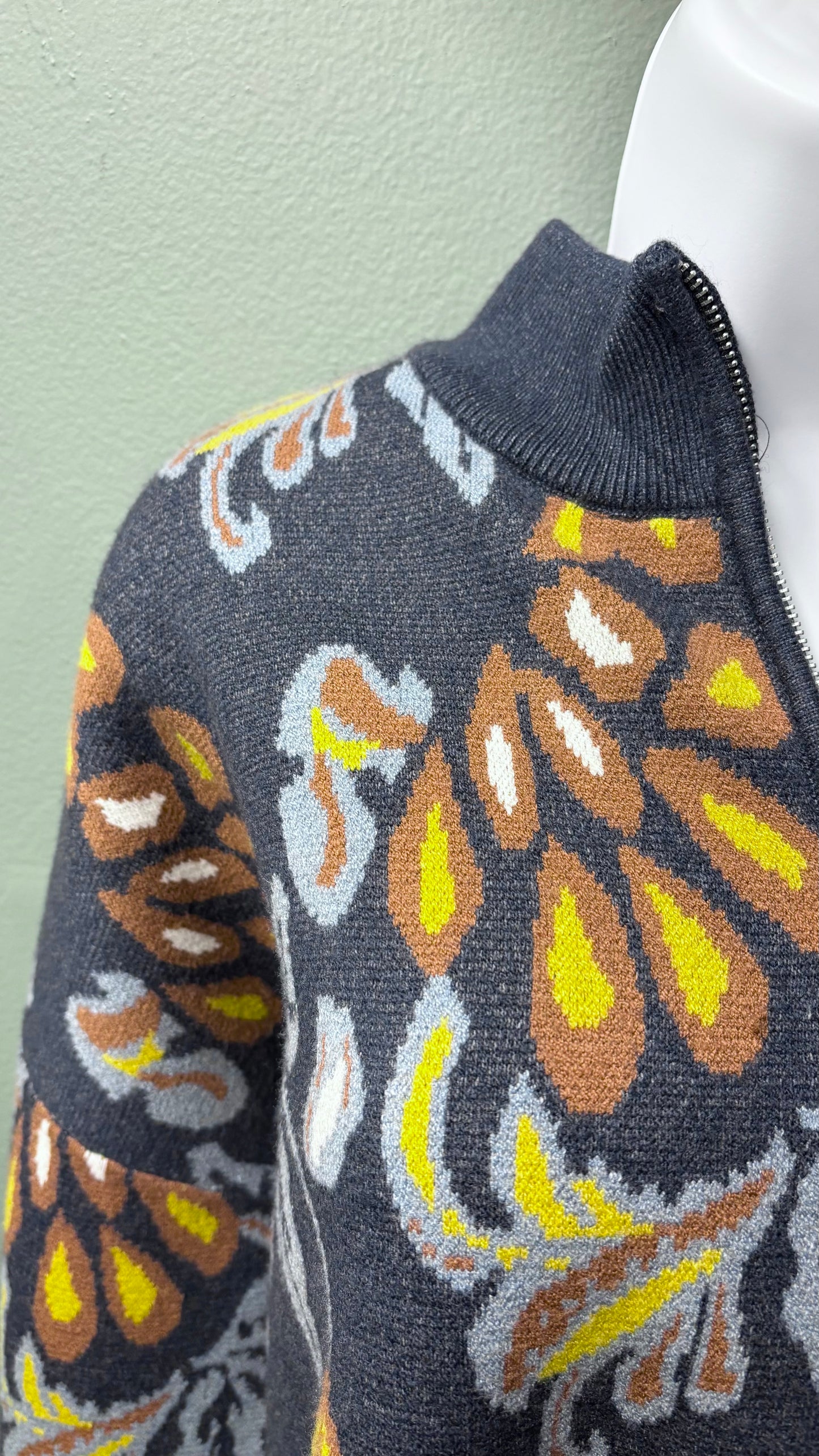 Rain + Rose Partial Zip Patterned Sweater