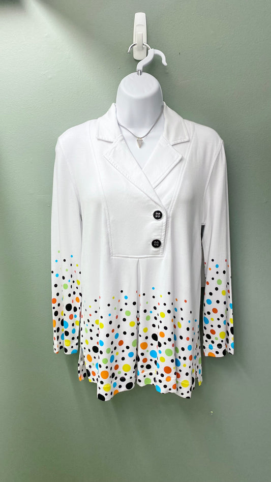 Multiples Buttoned Lapel Dotted Top