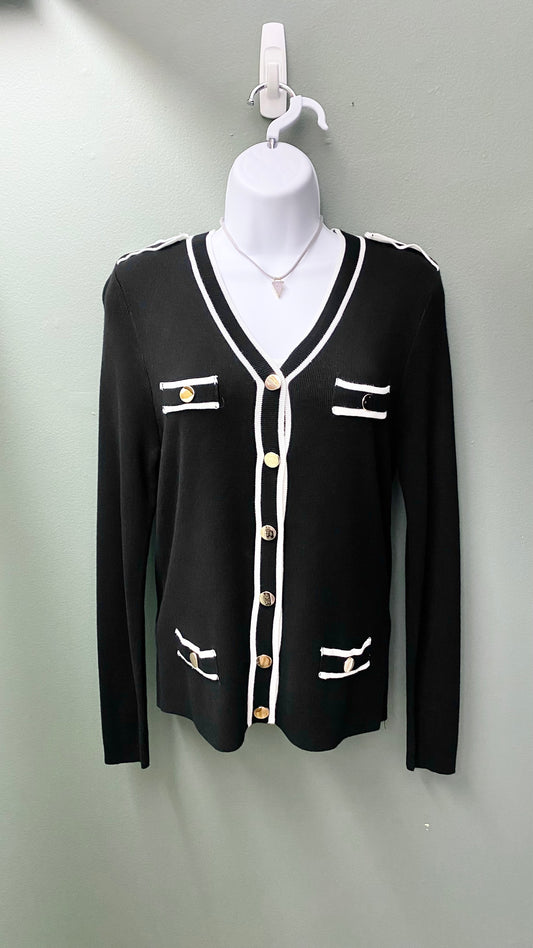 Rain + Rose Black and White Buttoned Sweater Top