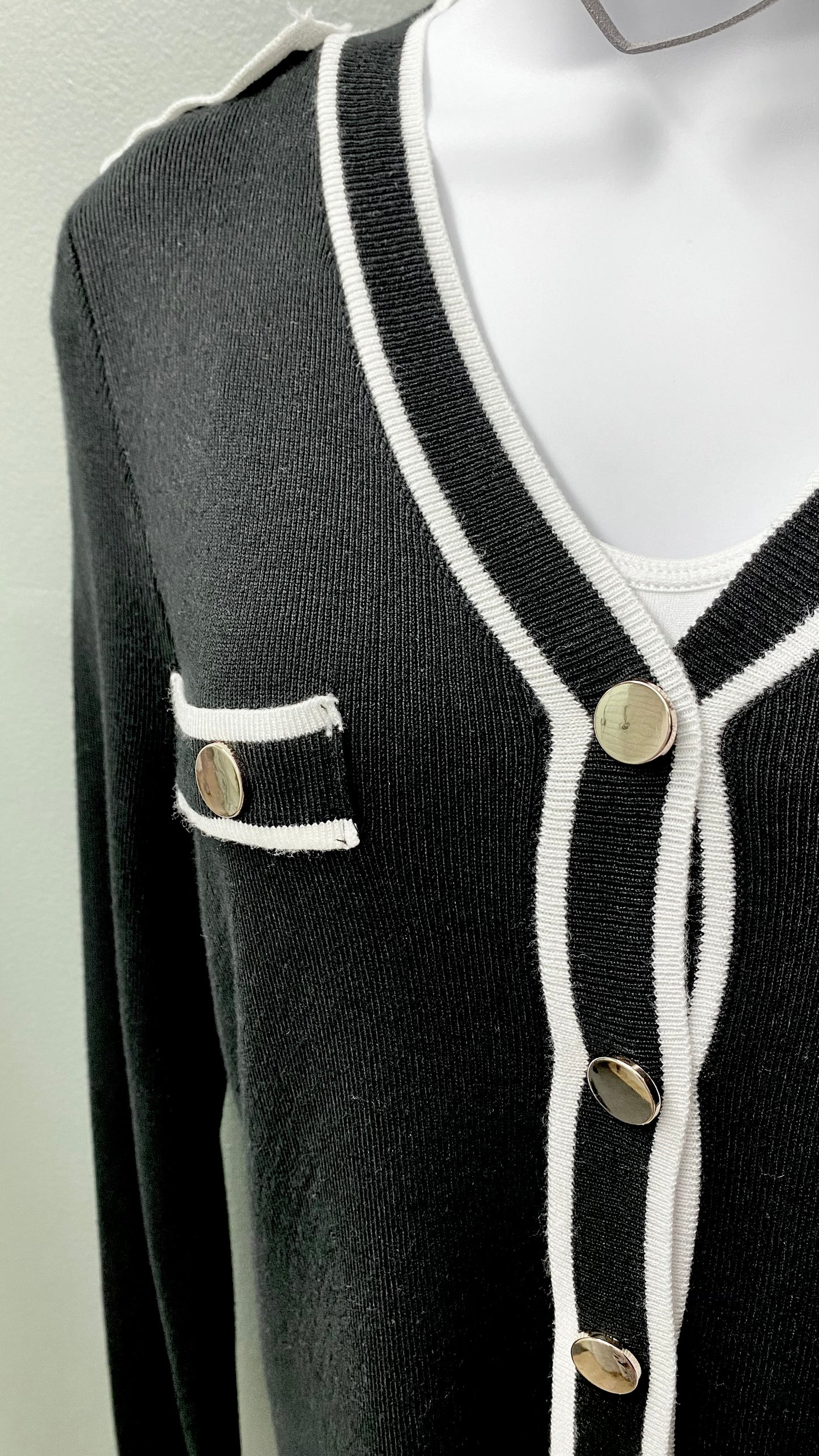 Rain + Rose Black and White Buttoned Sweater Top