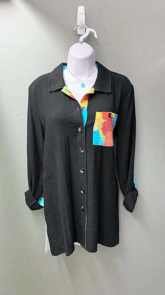 Multiples Patterned Back and Pocket Shirt