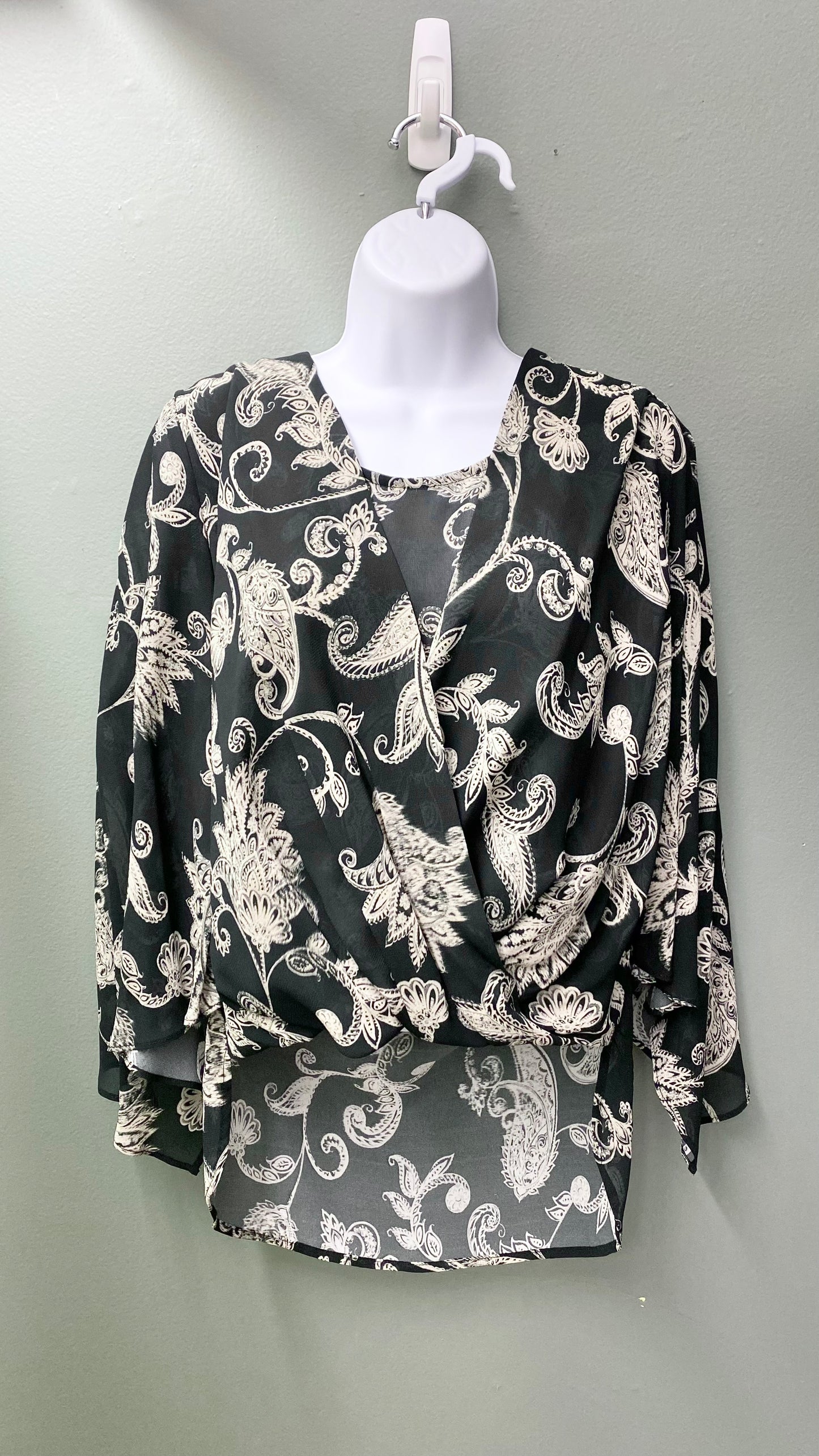 Karen Kane Wrap-Front Hi-Lo printed Blouse