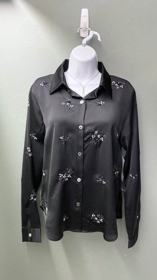 Karen Kane Embroidered Silky Black Top