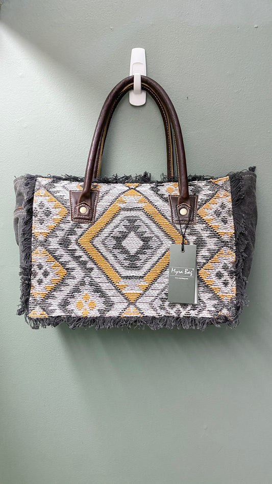 Myra Bag Patterned Fringed Edge Tote
