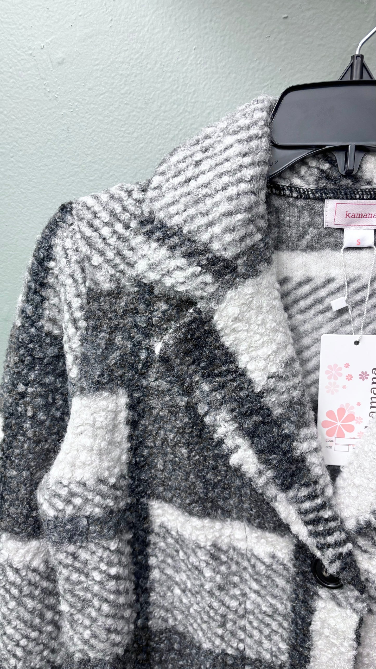 * Kamana Boucle Black and White Plaid Coat