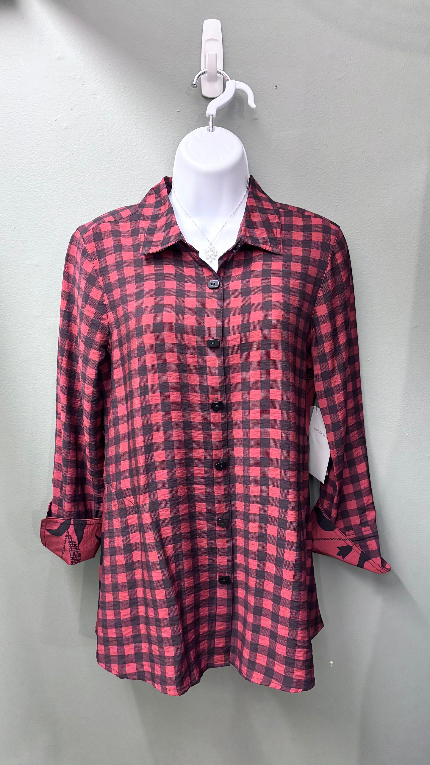 Multiples Red Plaid/Floral Top