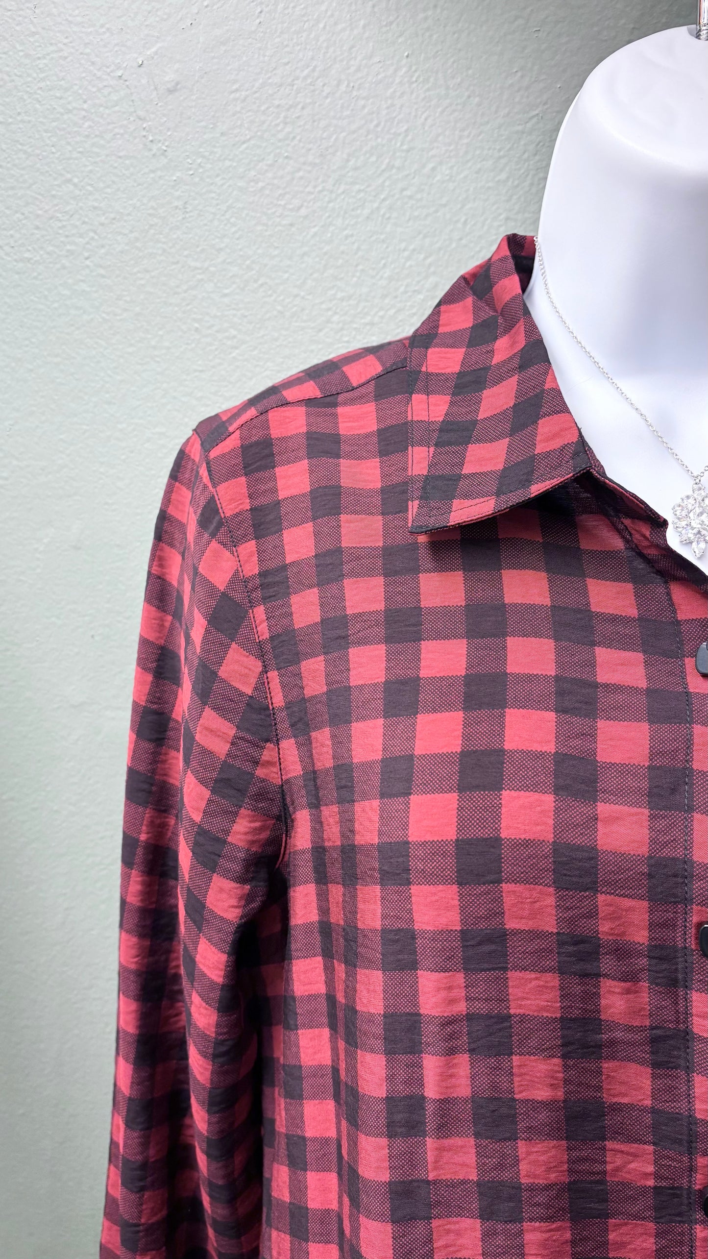 Multiples Red Plaid/Floral Top
